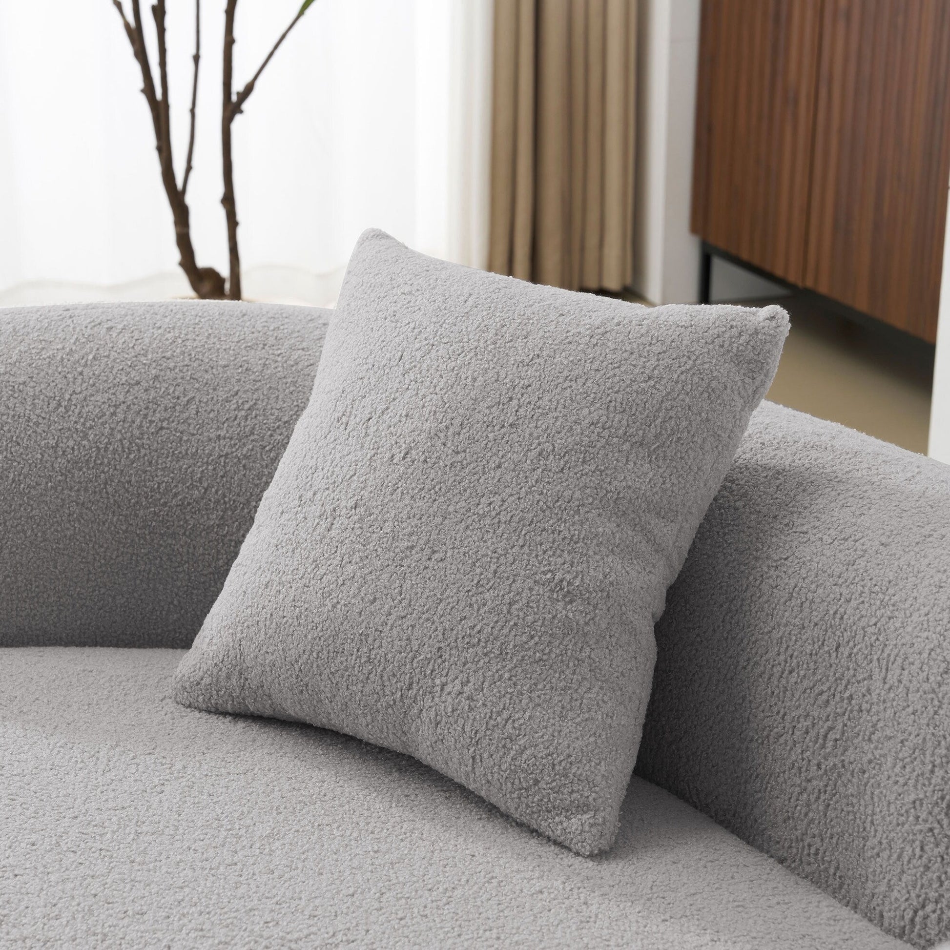 Canapé Loveseat incurvé de 66,93 pouces, gris, en mousse à compression complète, tissu velours Teddy, canapé compact prêt à poser.