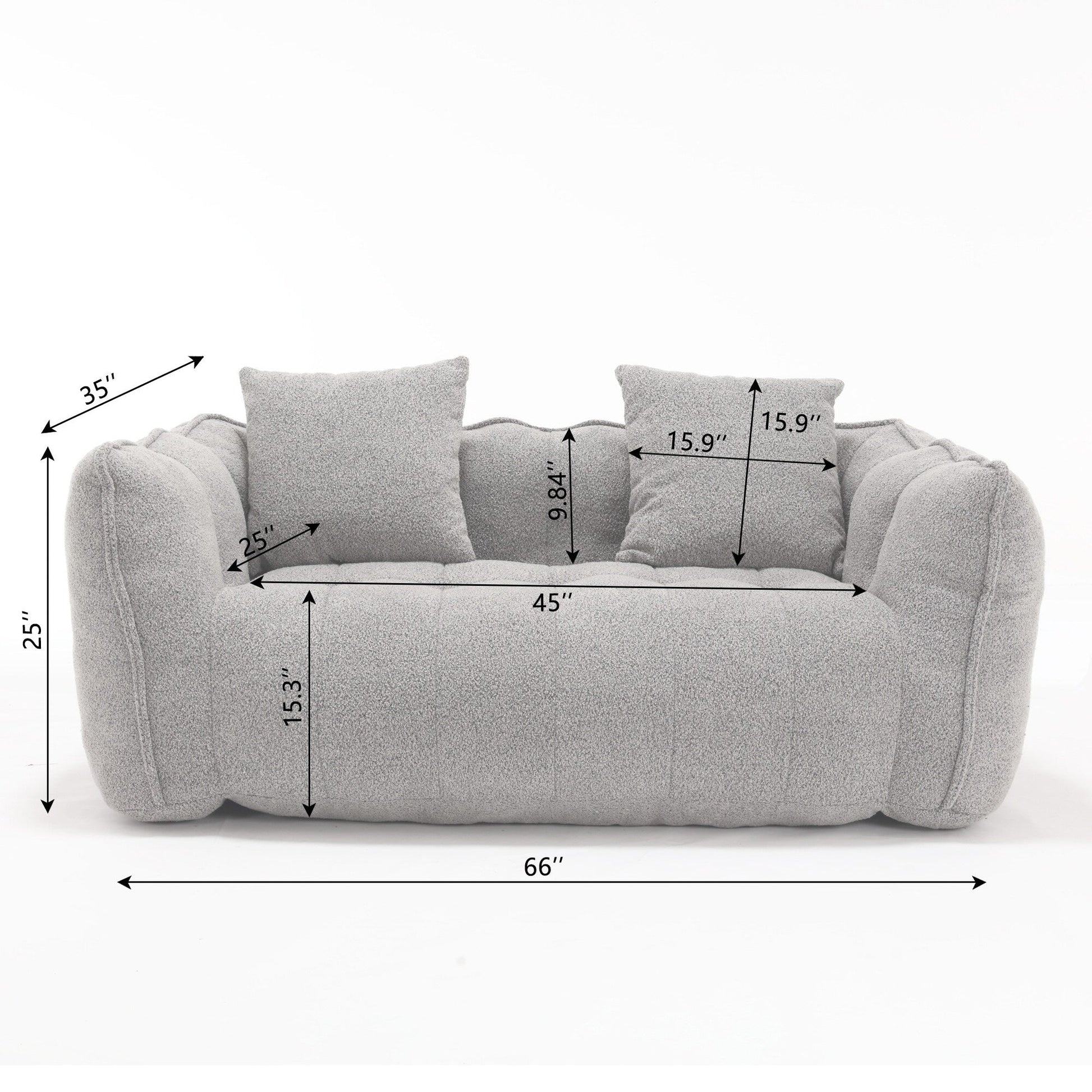 66 Chenille Square Beanbag Chair with High-Resilience Foam Core, Armrests and Handle