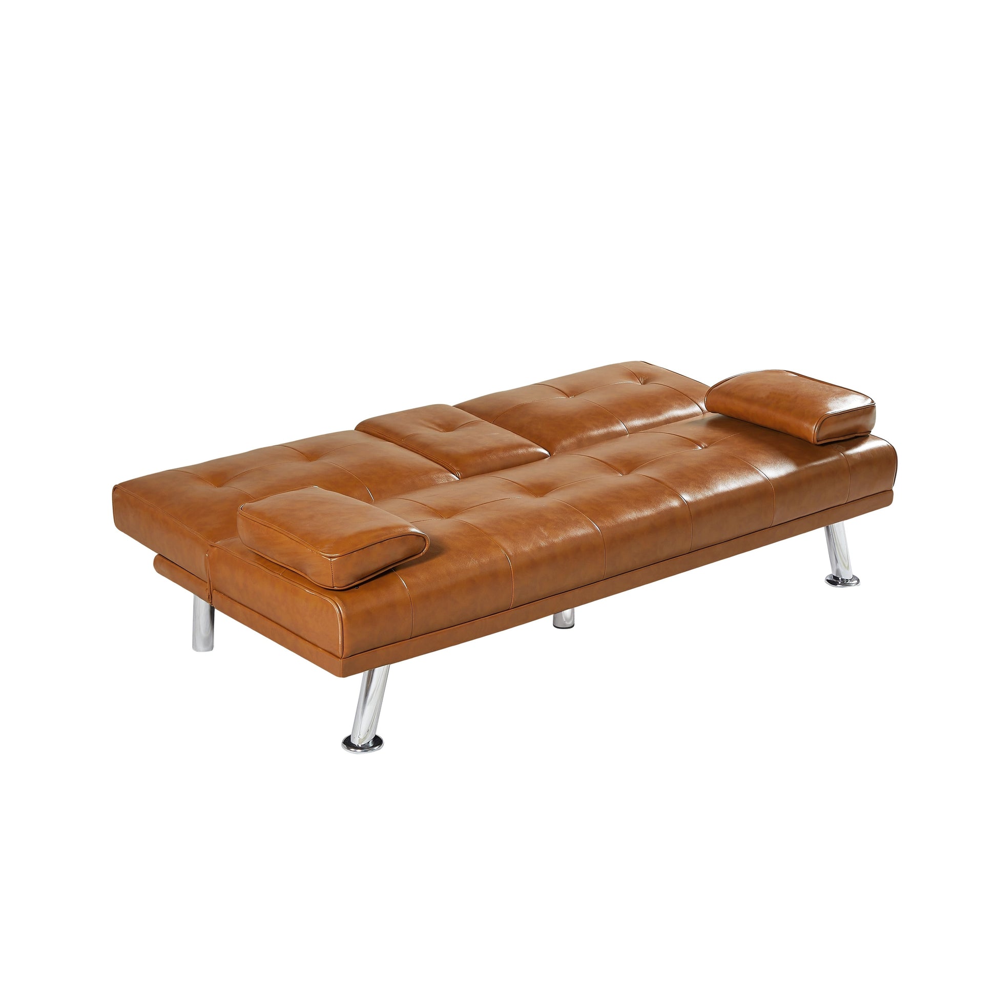 Canapé-lit convertible 2 places pliable avec pieds en métal argenté et porte-gobelets pour salon