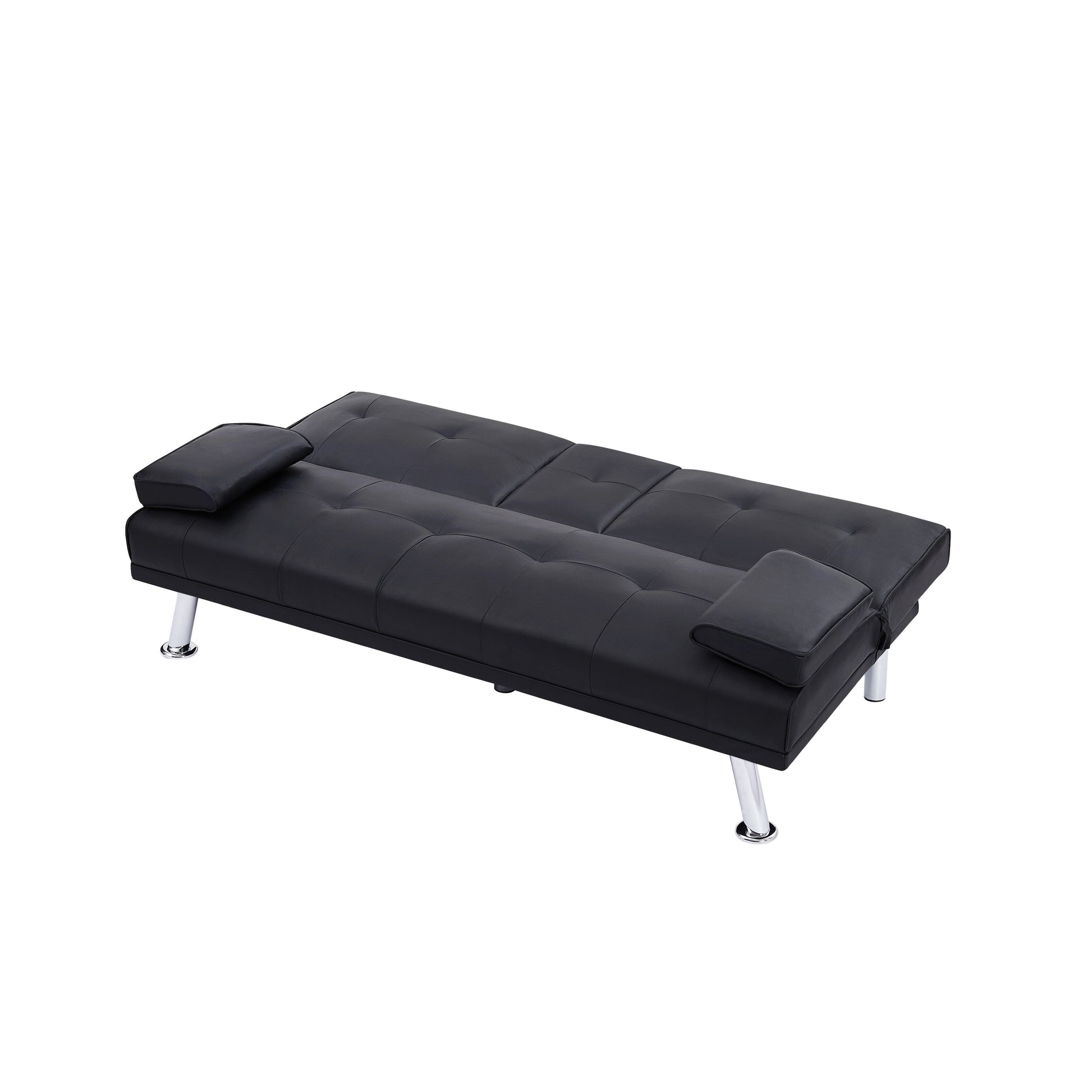 Canapé-lit convertible 2 places pliable avec pieds en métal argenté et porte-gobelets pour salon