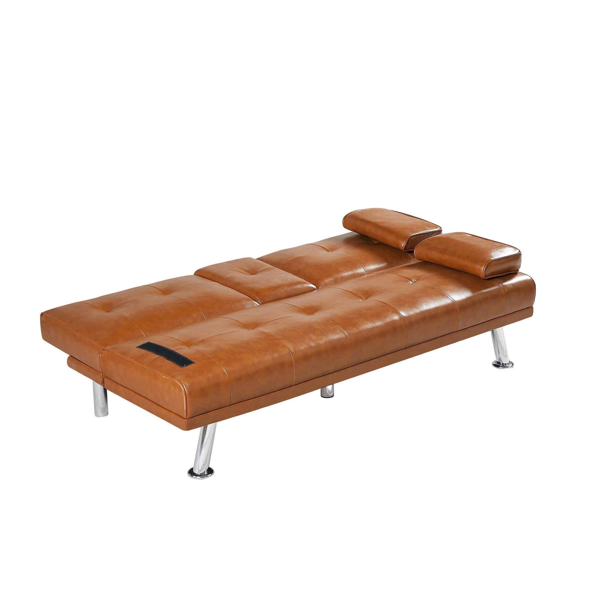 Canapé-lit convertible 2 places pliable avec pieds en métal argenté et porte-gobelets pour salon