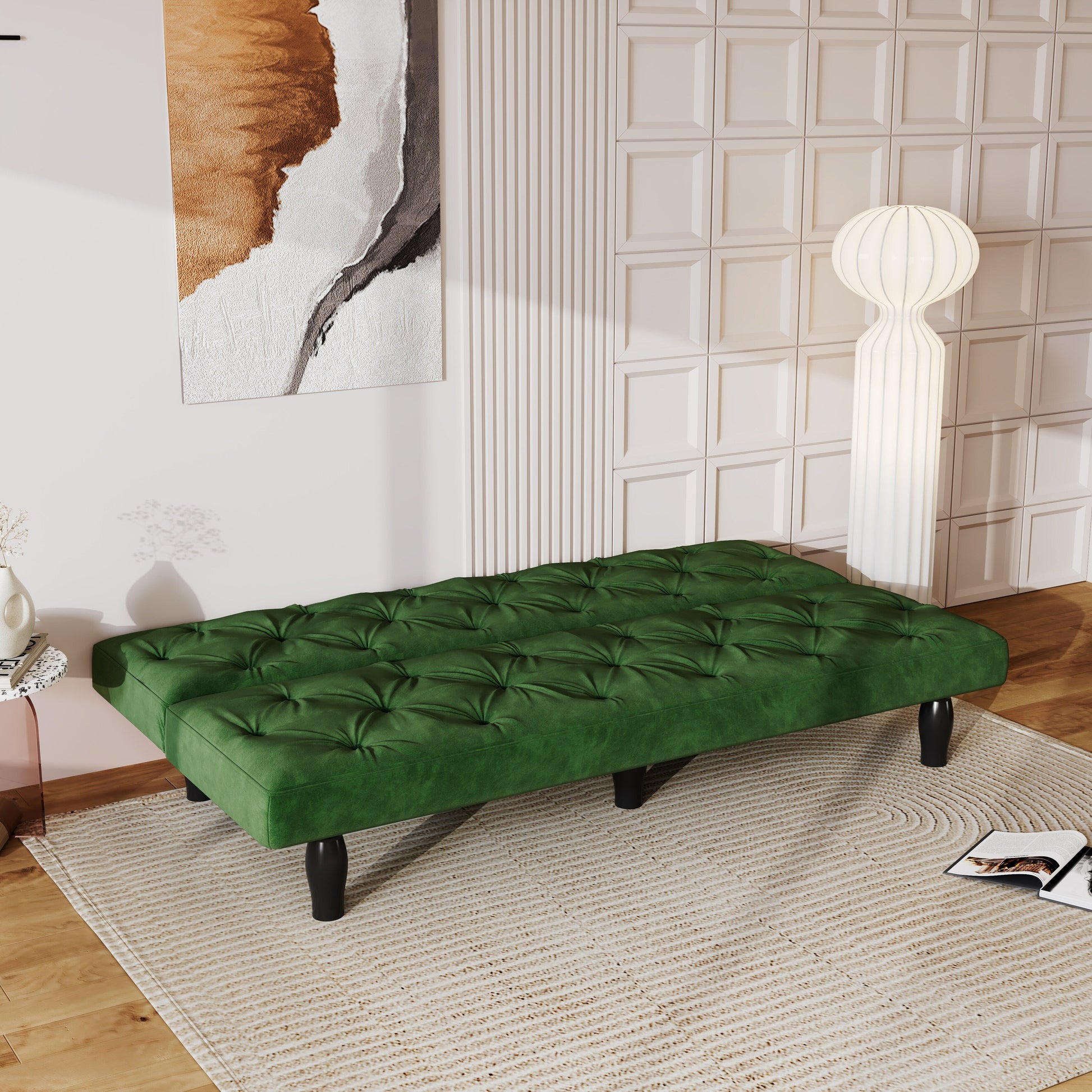 Canapé-lit 3 places en velours 66 avec structure en bois robuste et coussin en mousse haute élasticité pour salon