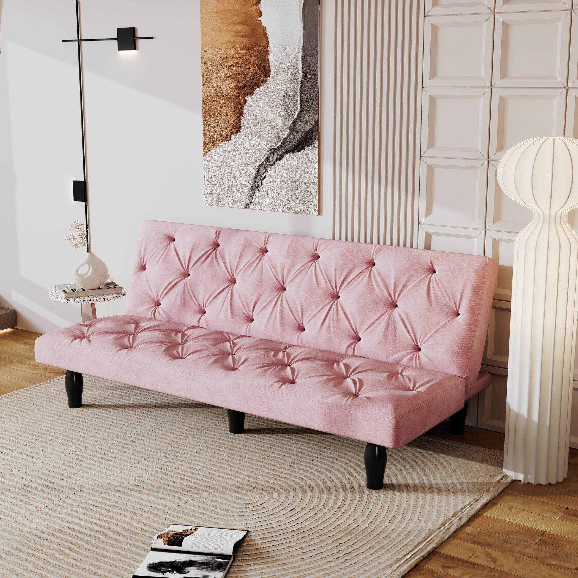 Canapé-lit 3 places en velours 66 avec structure en bois robuste et coussin en mousse haute élasticité pour salon