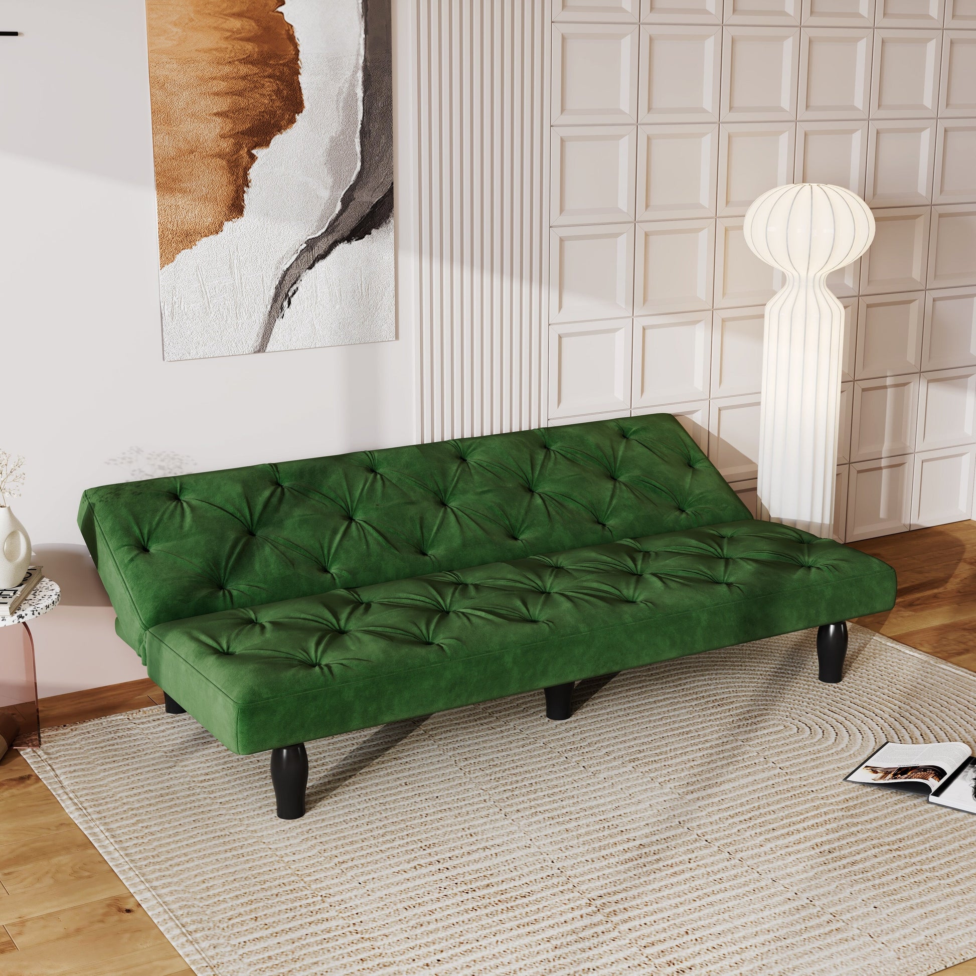 Canapé-lit 3 places en velours 66 avec structure en bois robuste et coussin en mousse haute élasticité pour salon