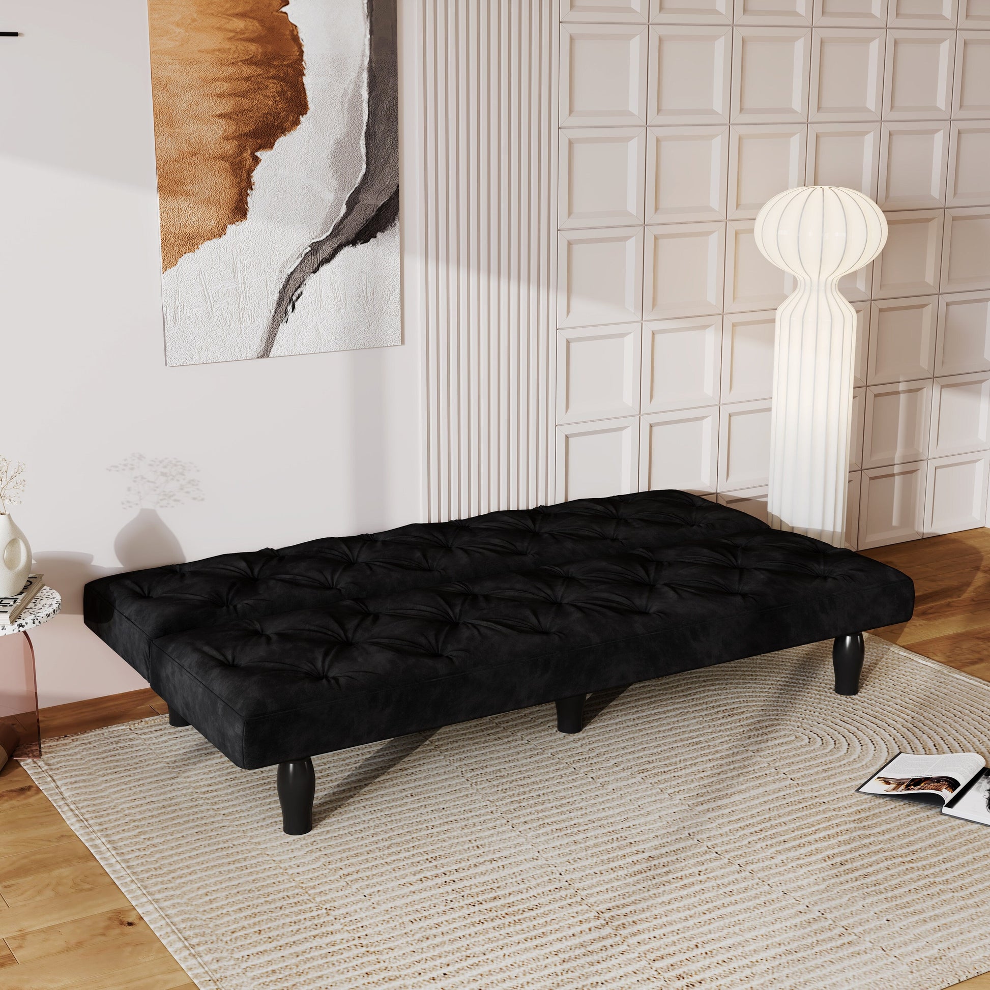 Canapé-lit 3 places en velours 66 avec structure en bois robuste et coussin en mousse haute élasticité pour salon