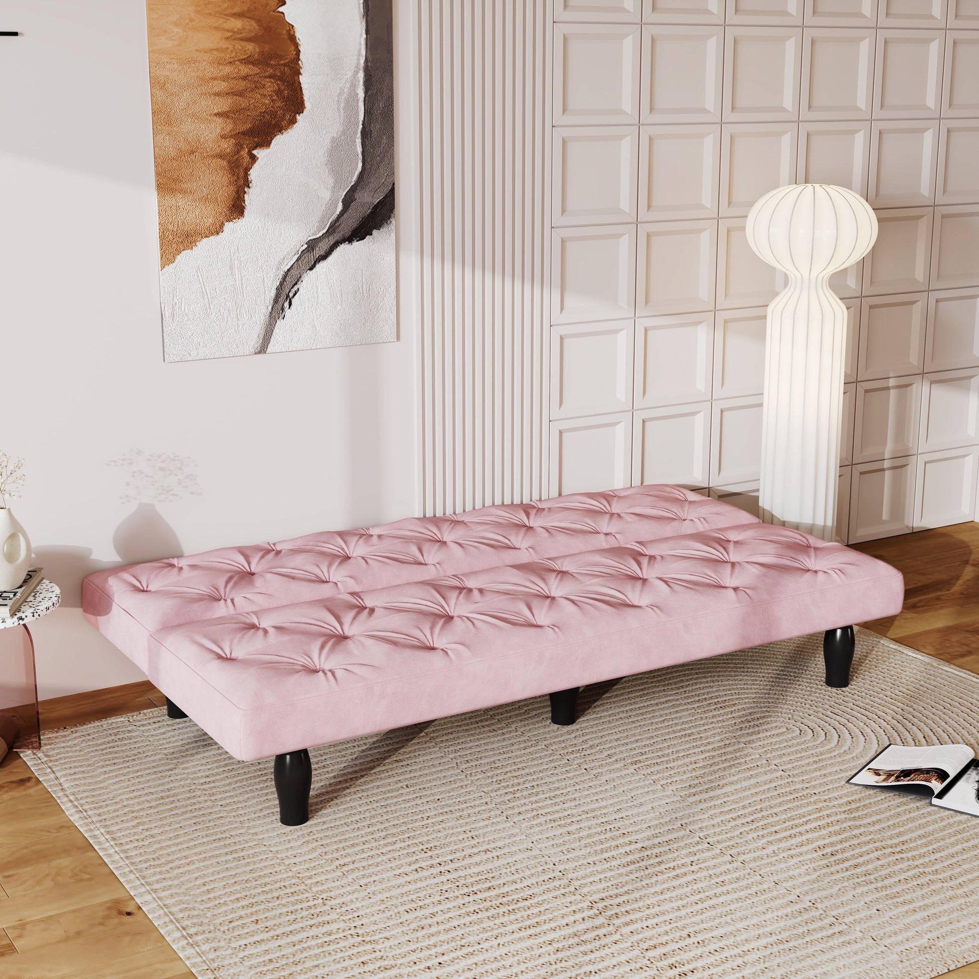 Canapé-lit 3 places en velours 66 avec structure en bois robuste et coussin en mousse haute élasticité pour salon