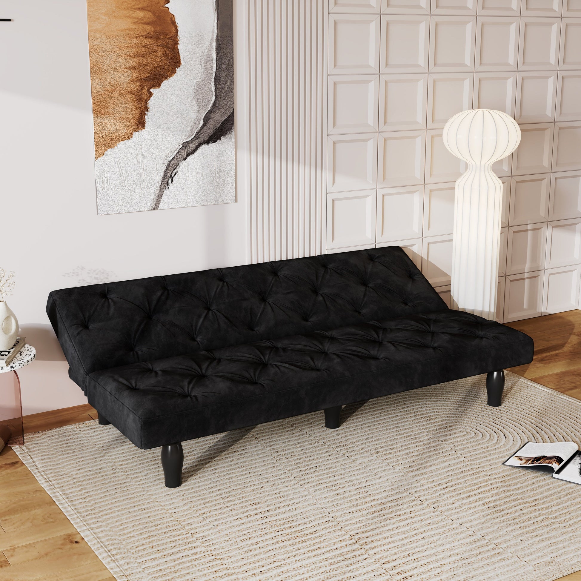 Canapé-lit 3 places en velours 66 avec structure en bois robuste et coussin en mousse haute élasticité pour salon