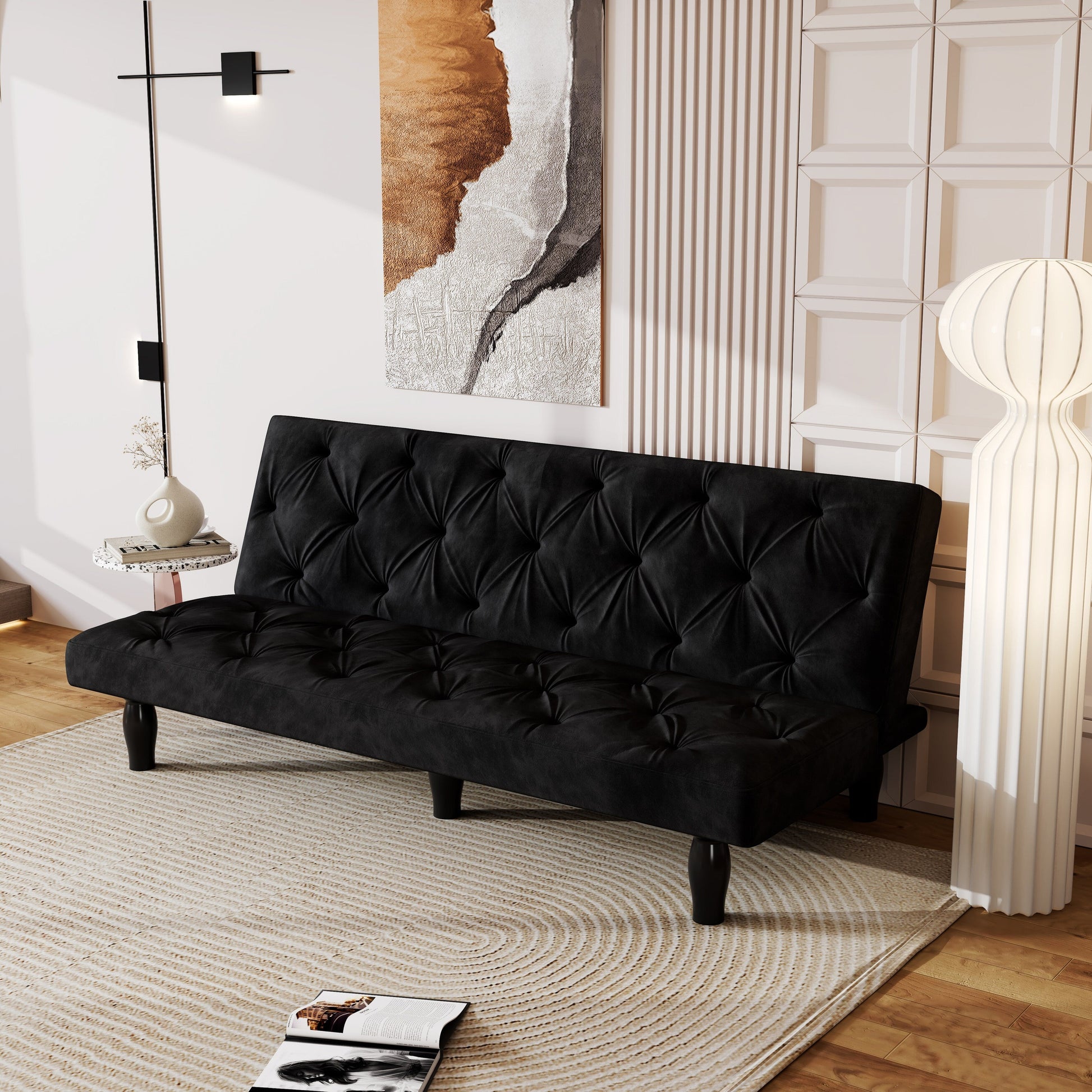 Canapé-lit 3 places en velours 66 avec structure en bois robuste et coussin en mousse haute élasticité pour salon