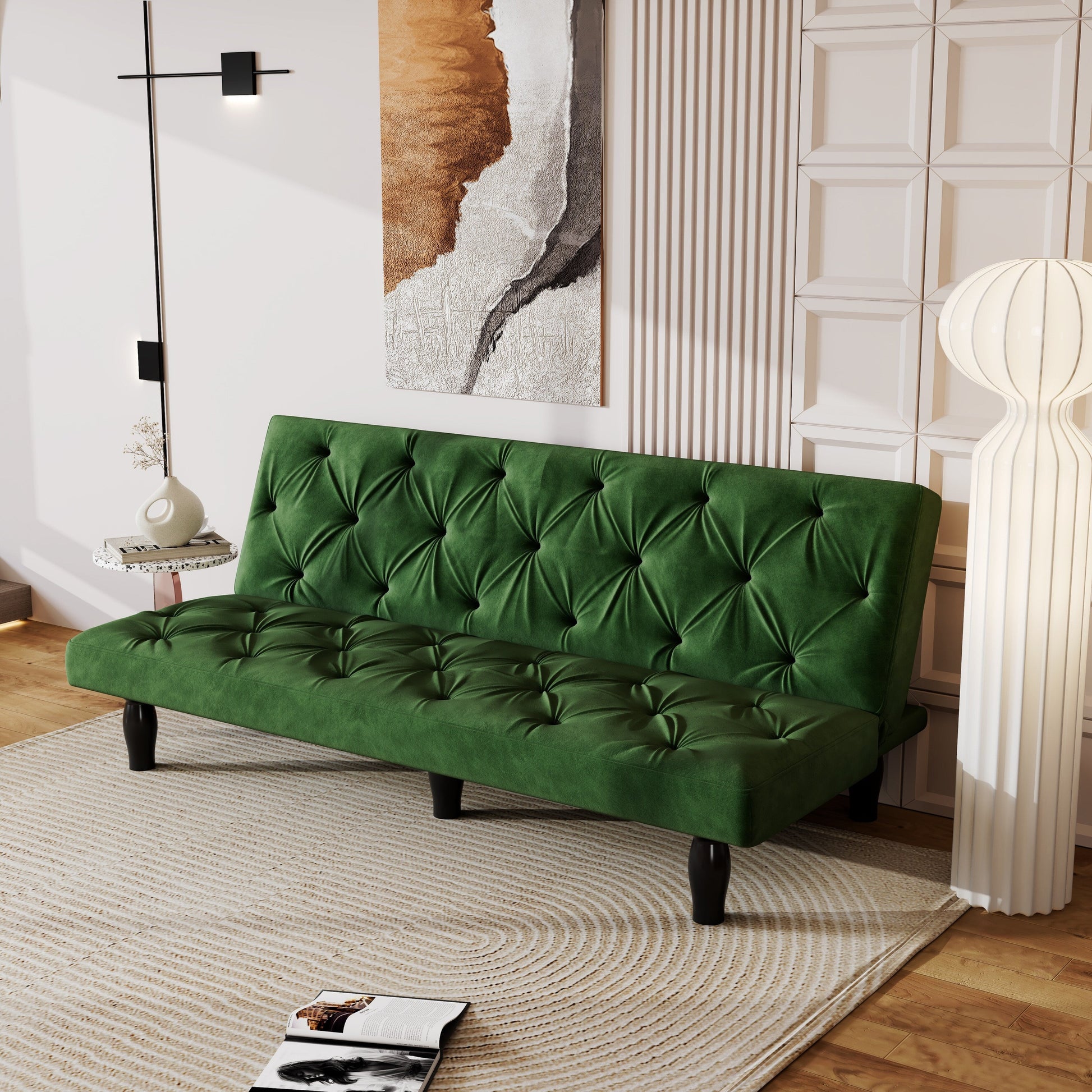 Canapé-lit 3 places en velours 66 avec structure en bois robuste et coussin en mousse haute élasticité pour salon