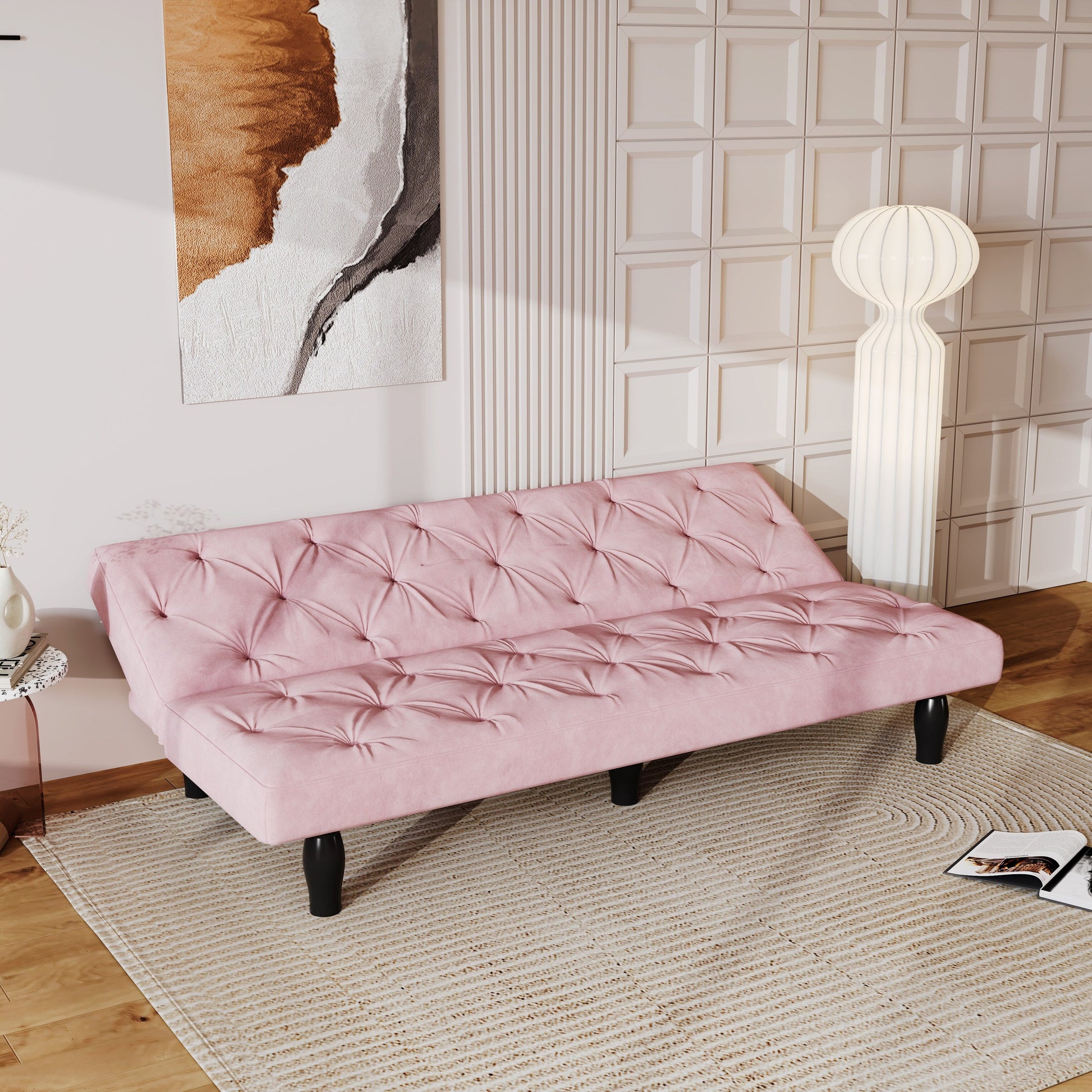 Canapé-lit 3 places en velours 66 avec structure en bois robuste et coussin en mousse haute élasticité pour salon