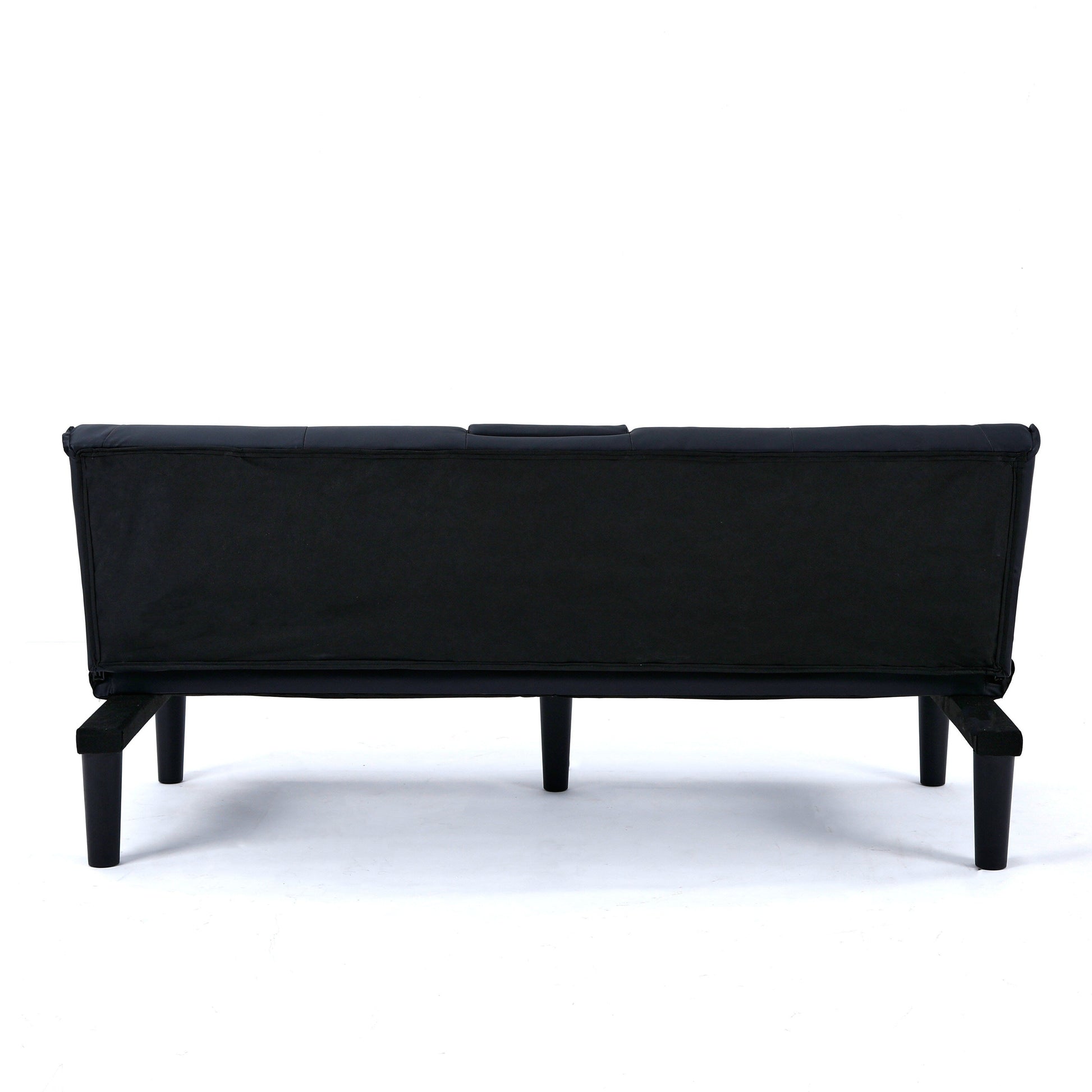 Canapé-lit pliable noir en PVC de 67 pouces avec porte-gobelets pour salon, chambre d'amis, dortoir, bureau