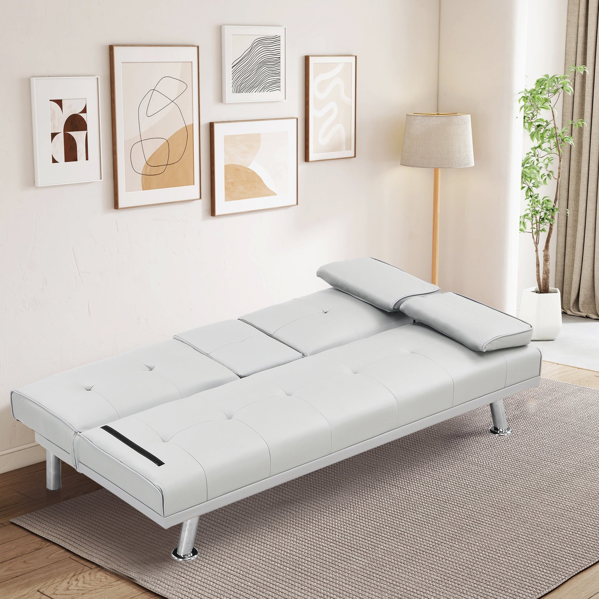 Canapé-lit double multifonctionnel pliable en PU avec table basse (67)