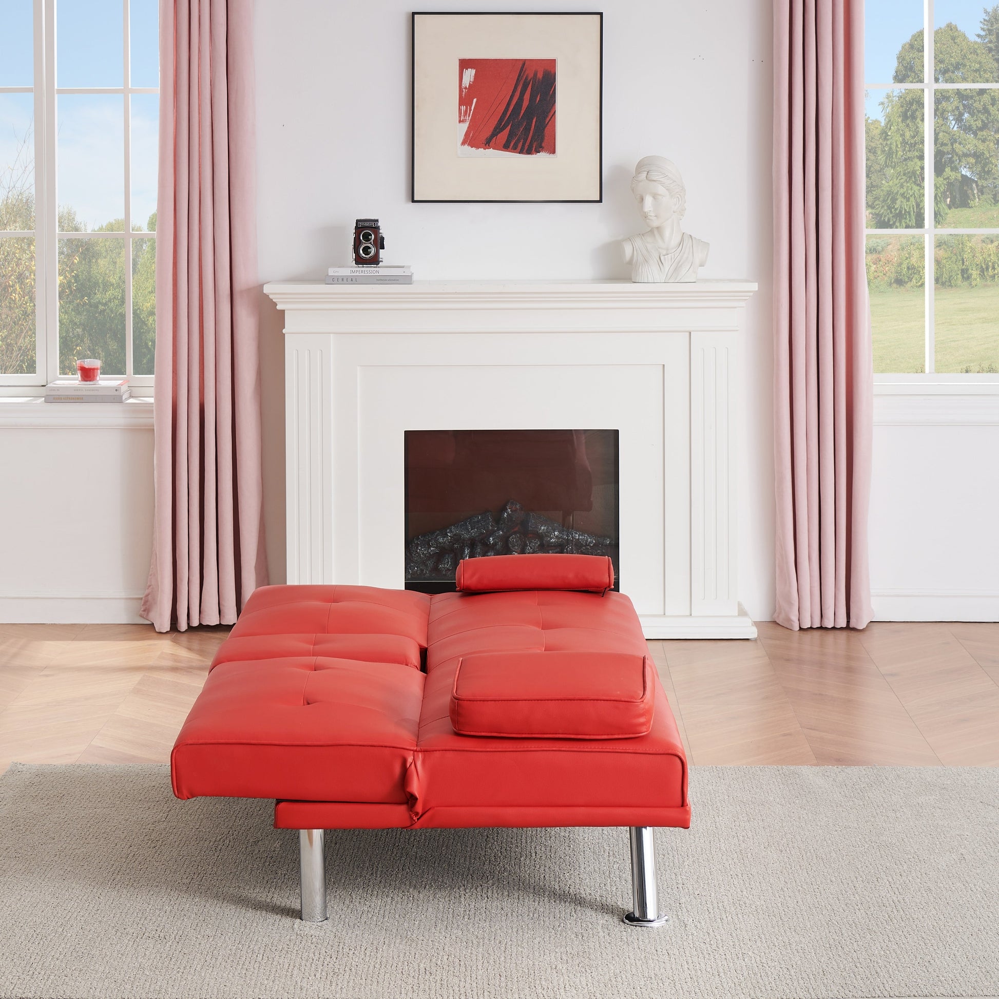 Canapé-lit double multifonctionnel pliable en PU avec table basse (67)