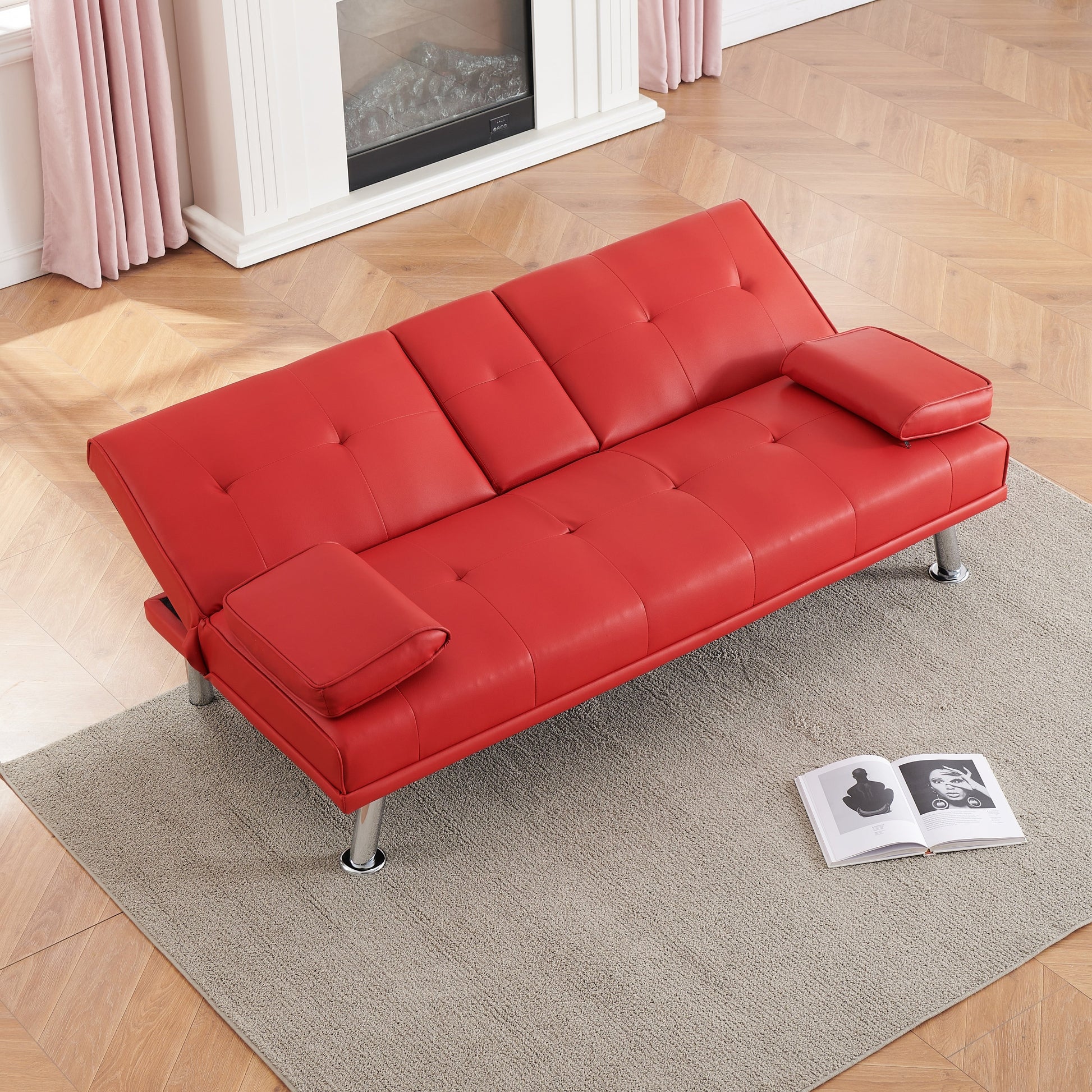 Canapé-lit double multifonctionnel pliable en PU avec table basse (67)