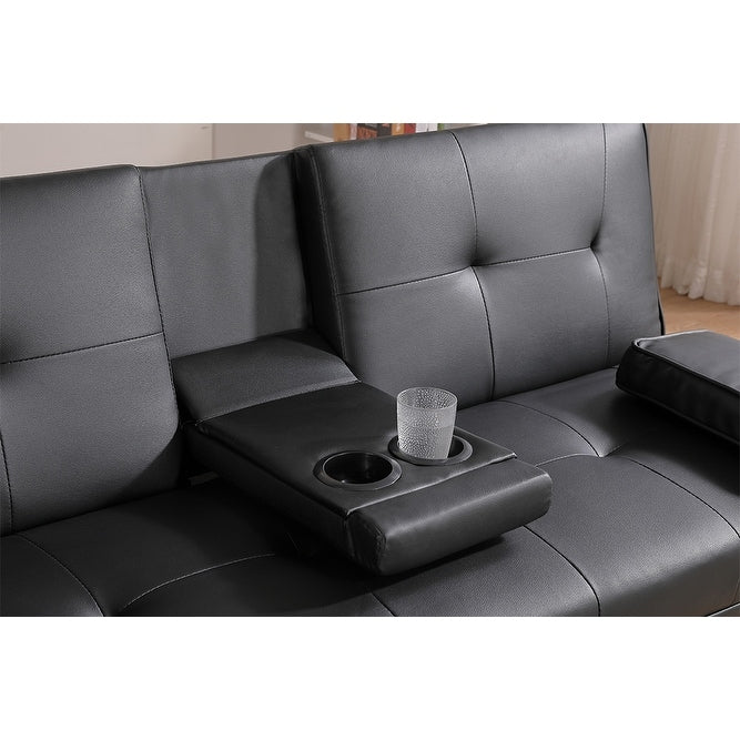 Canapé-lit double multifonctionnel pliable en PU avec table basse (67)