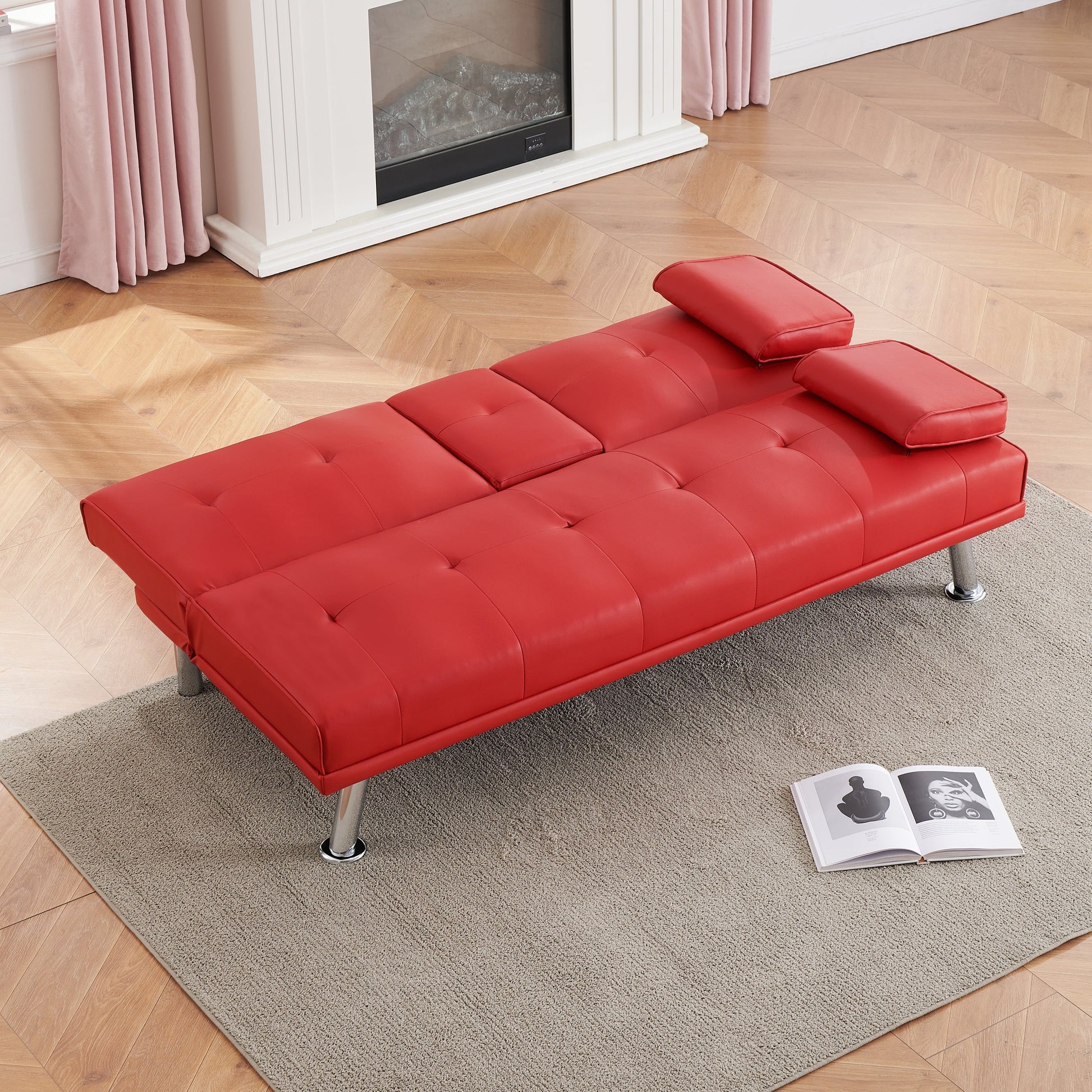 Canapé-lit double multifonctionnel pliable en PU avec table basse (67)