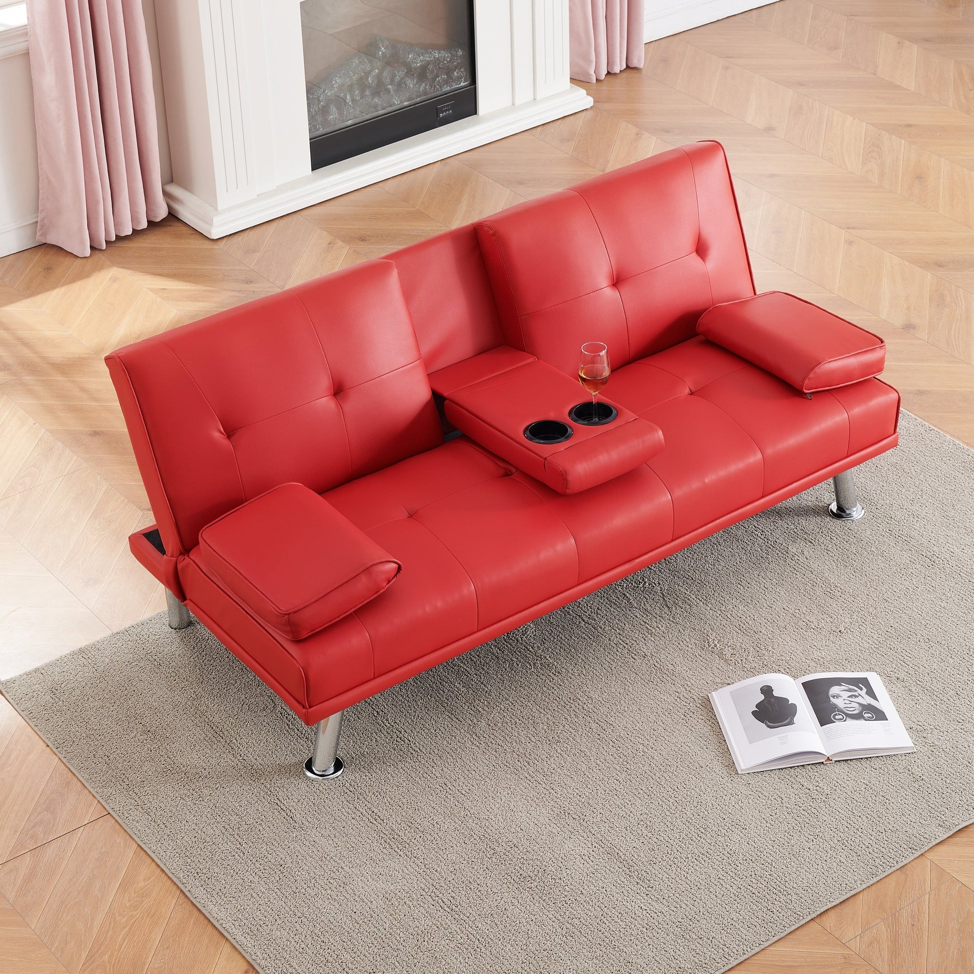 Canapé-lit double multifonctionnel pliable en PU avec table basse (67)