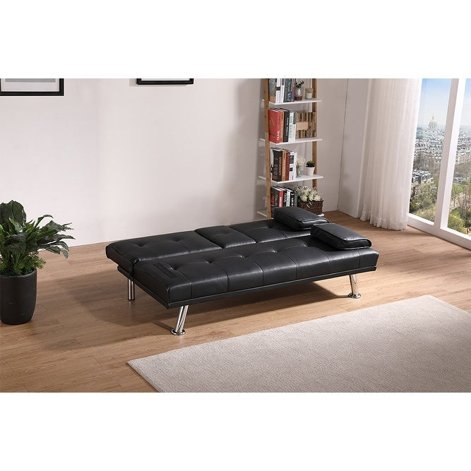 Canapé-lit double multifonctionnel pliable en PU avec table basse (67)