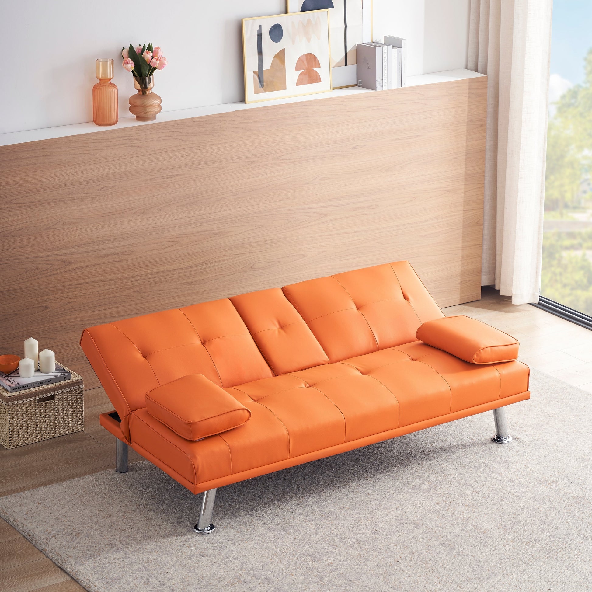 Canapé-lit double multifonctionnel pliable en PU avec table basse (67)