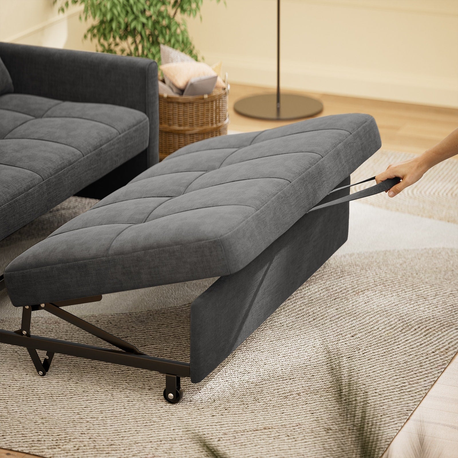 Canapé-lit convertible 3-en-1, chaise longue, méridienne, avec lit escamotable, en velours/tissu
