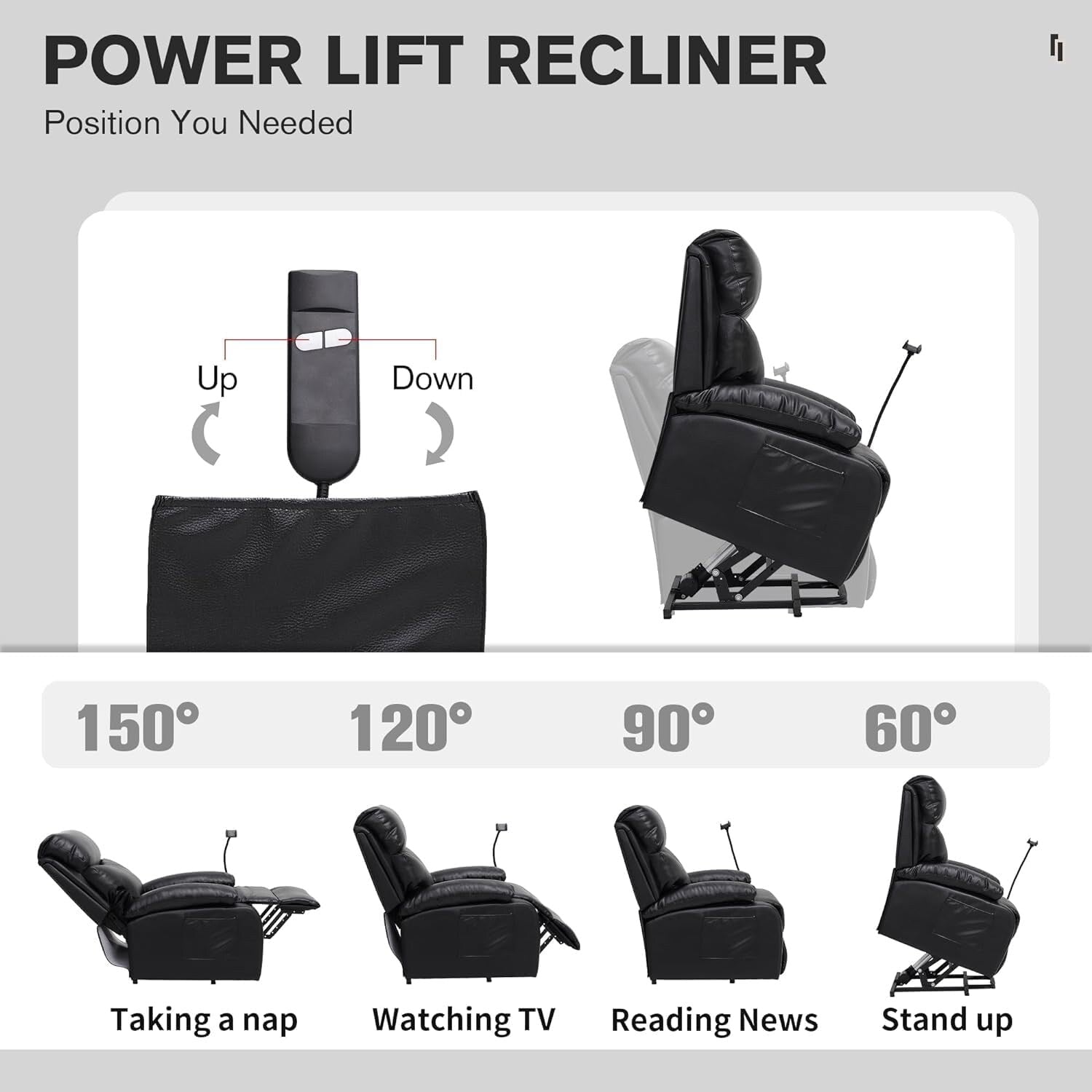 Electric Lift Recliner, Power Lift Recliner Chair with Waterproof Fabric