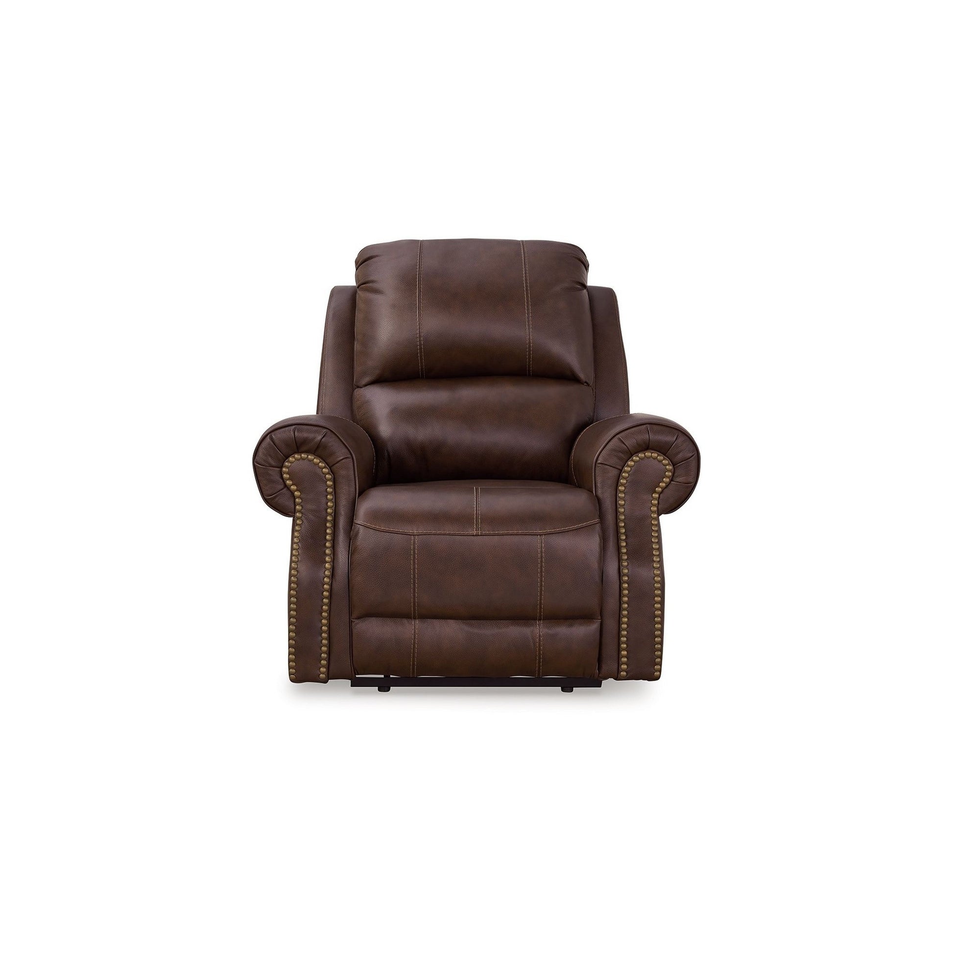 Freye Power Recliner, USB, Zero Wall Dark Brown Leather, Nailhead Trim