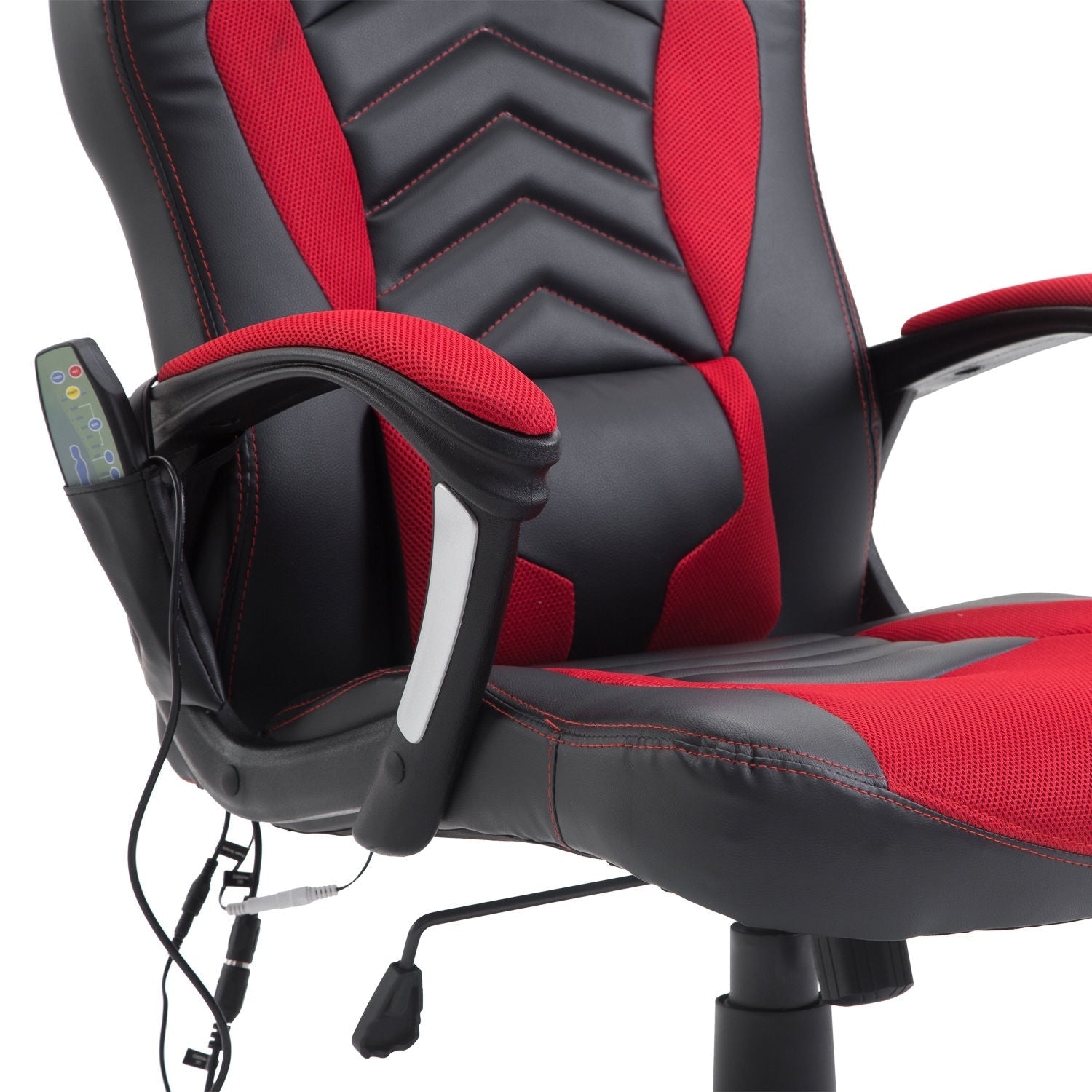 Chaise de jeu informatique avec massage vibratoire à 6 points, 5 modes, style de course, chaise de bureau chauffante pivotante et inclinable avec repose-tête.