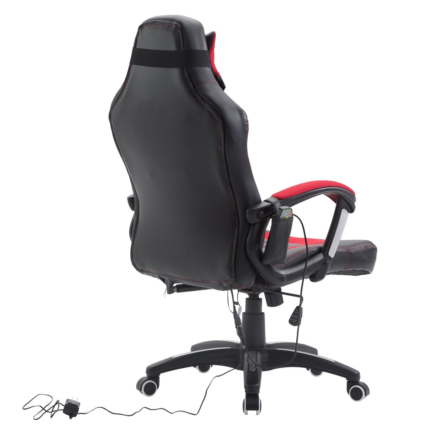 Chaise de jeu informatique avec massage vibratoire à 6 points, 5 modes, style de course, chaise de bureau chauffante pivotante et inclinable avec repose-tête.