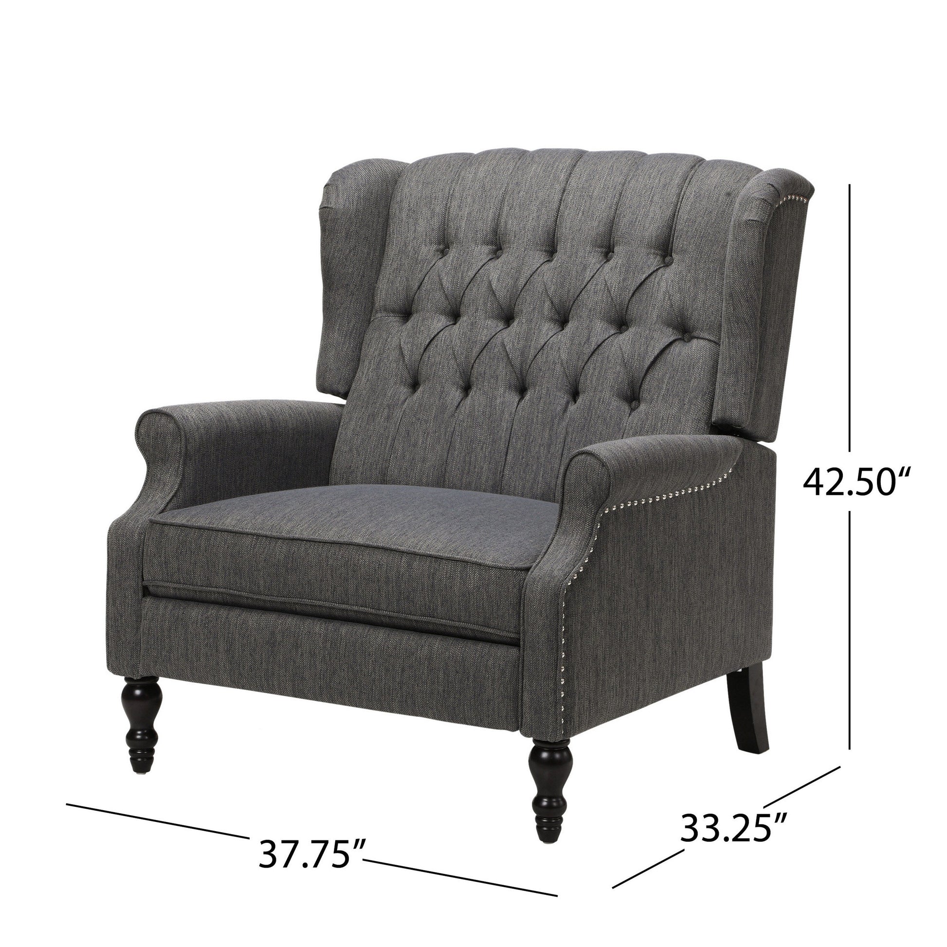 Jade Oversize Wide Chair Manual Recliner, Dark Gray Button Tuft