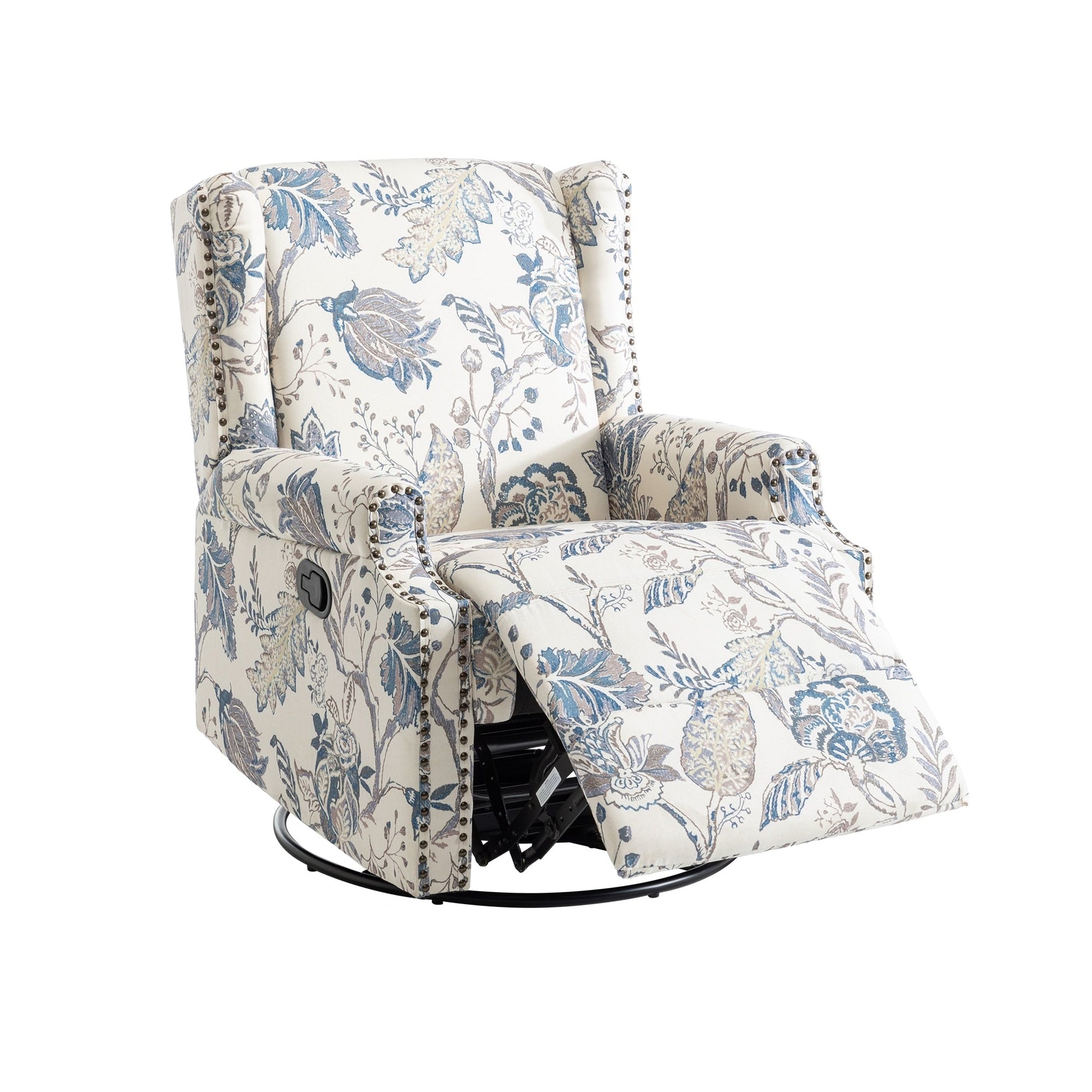 Fauteuil inclinable à bascule manuel avec dossier inclinable, motif floral, pivotant, 73,66 cm de large.
