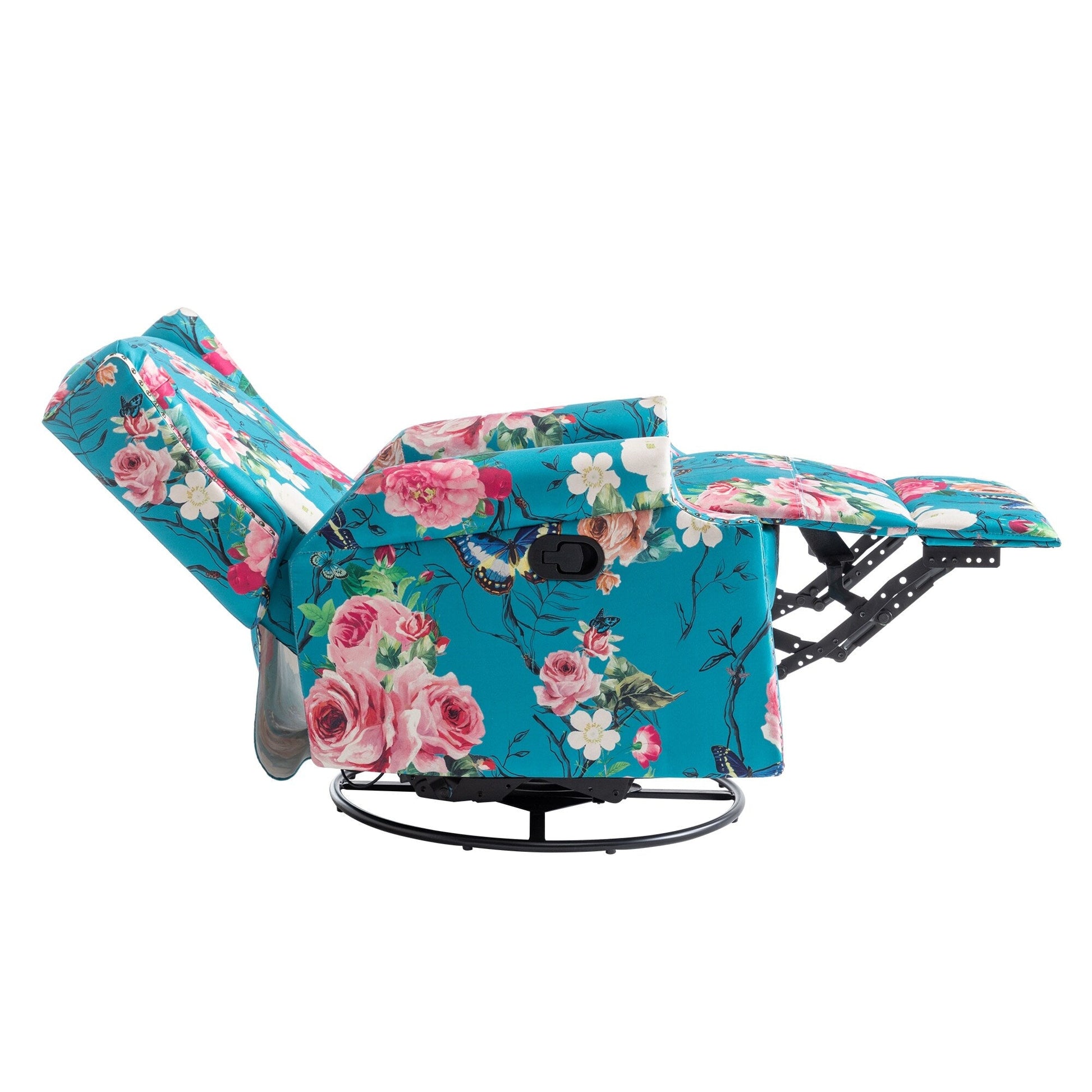 Fauteuil inclinable à bascule manuel avec dossier inclinable, motif floral, pivotant, 73,66 cm de large.