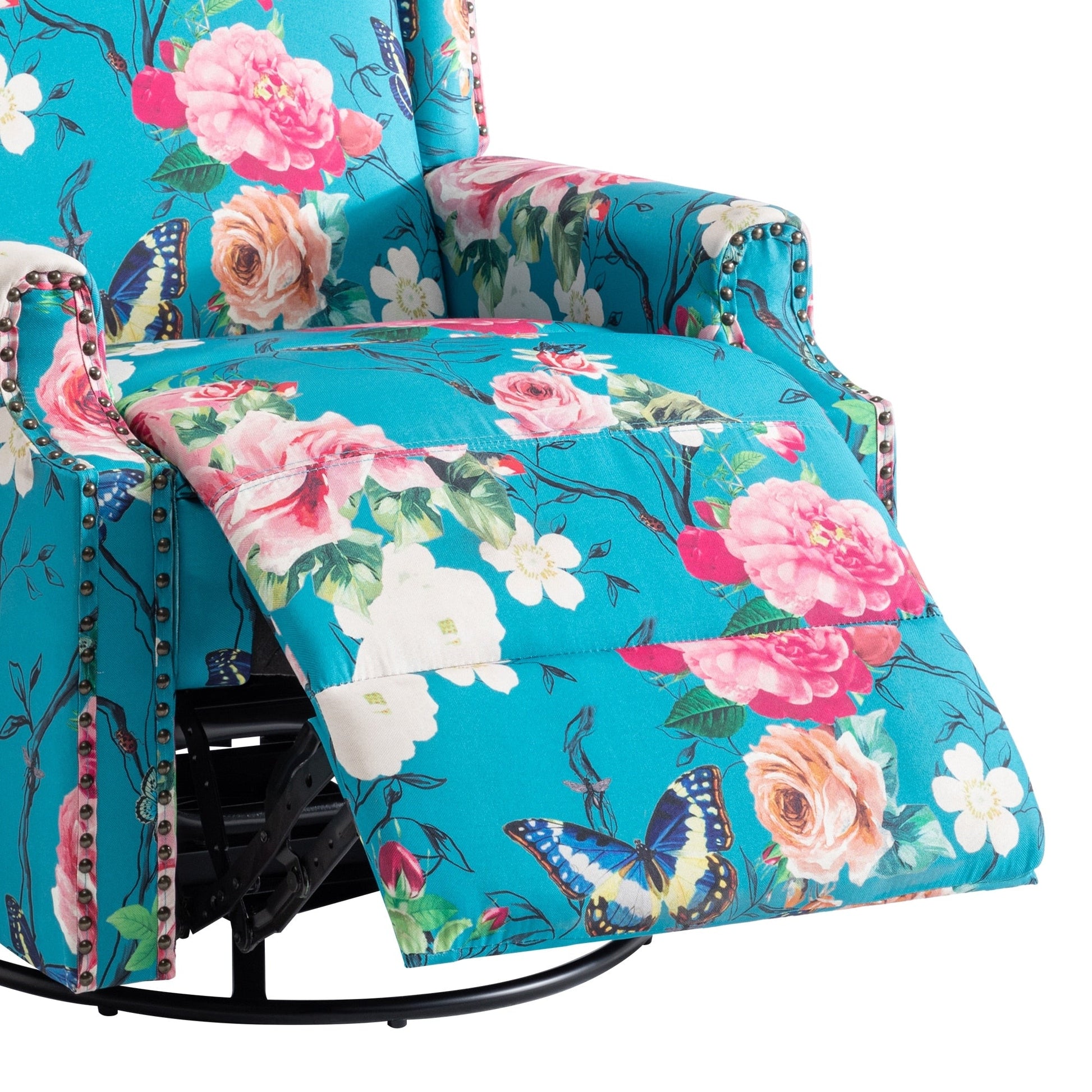 Fauteuil inclinable à bascule manuel avec dossier inclinable, motif floral, pivotant, 73,66 cm de large.