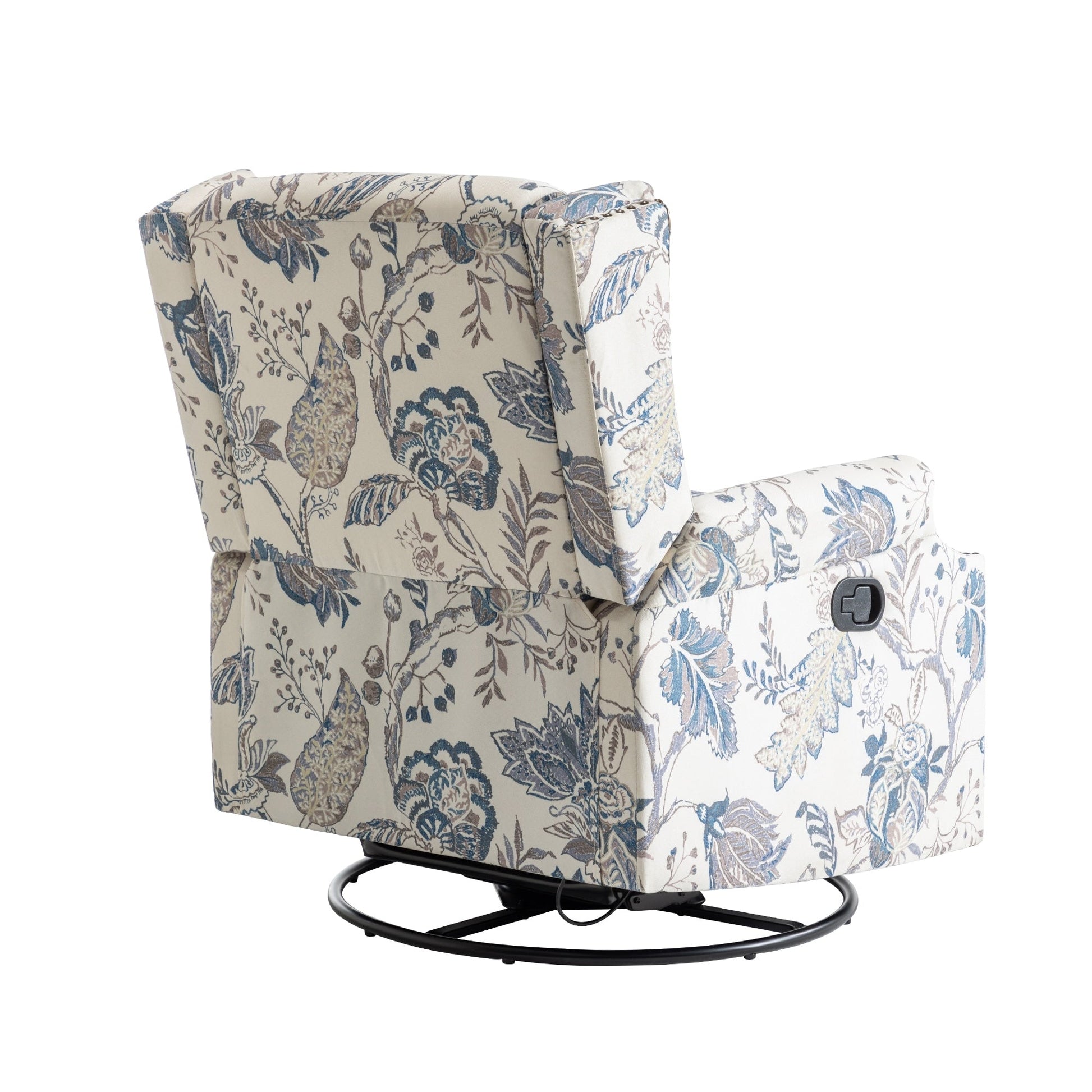 Fauteuil inclinable à bascule manuel avec dossier inclinable, motif floral, pivotant, 73,66 cm de large.