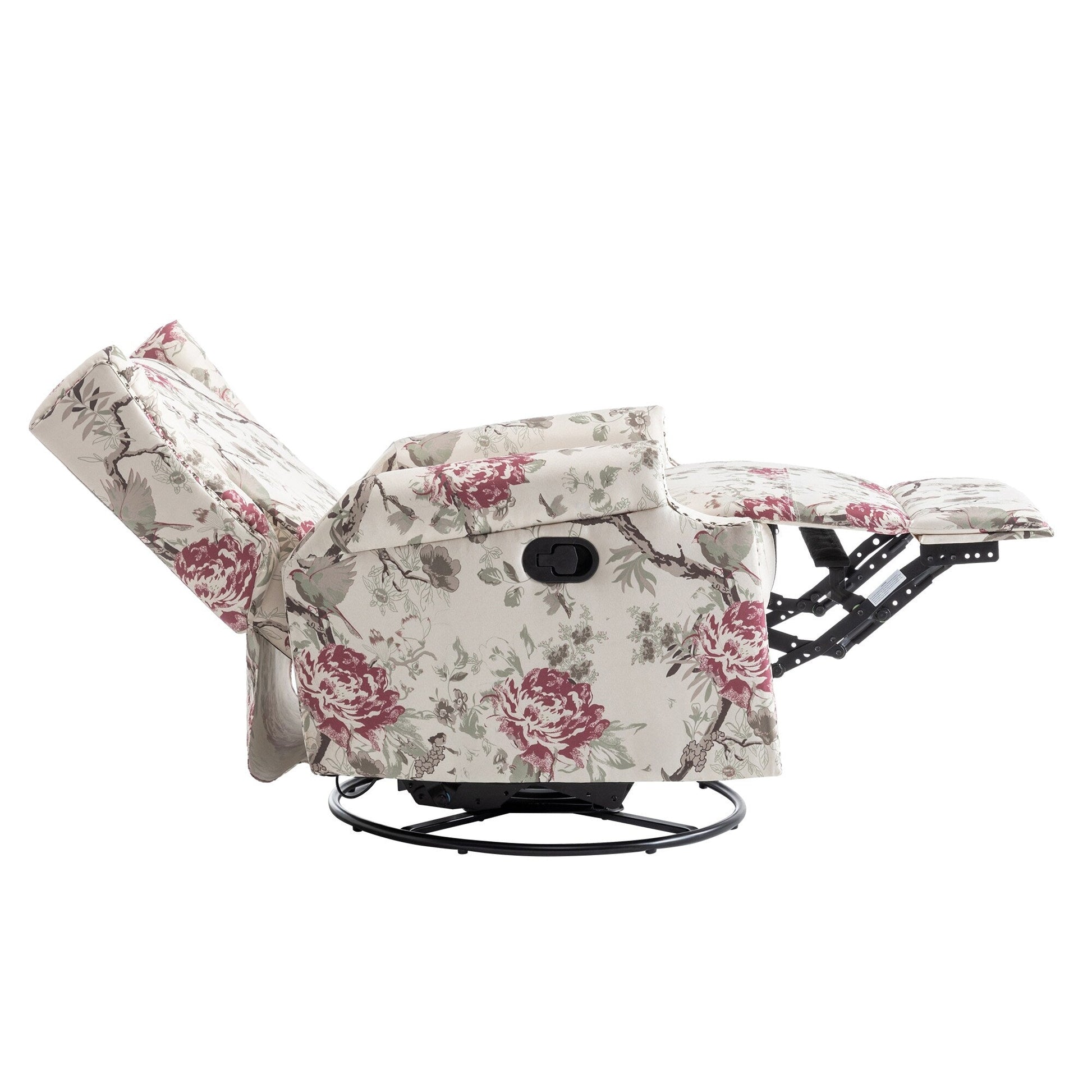 Fauteuil inclinable à bascule manuel avec dossier inclinable, motif floral, pivotant, 73,66 cm de large.