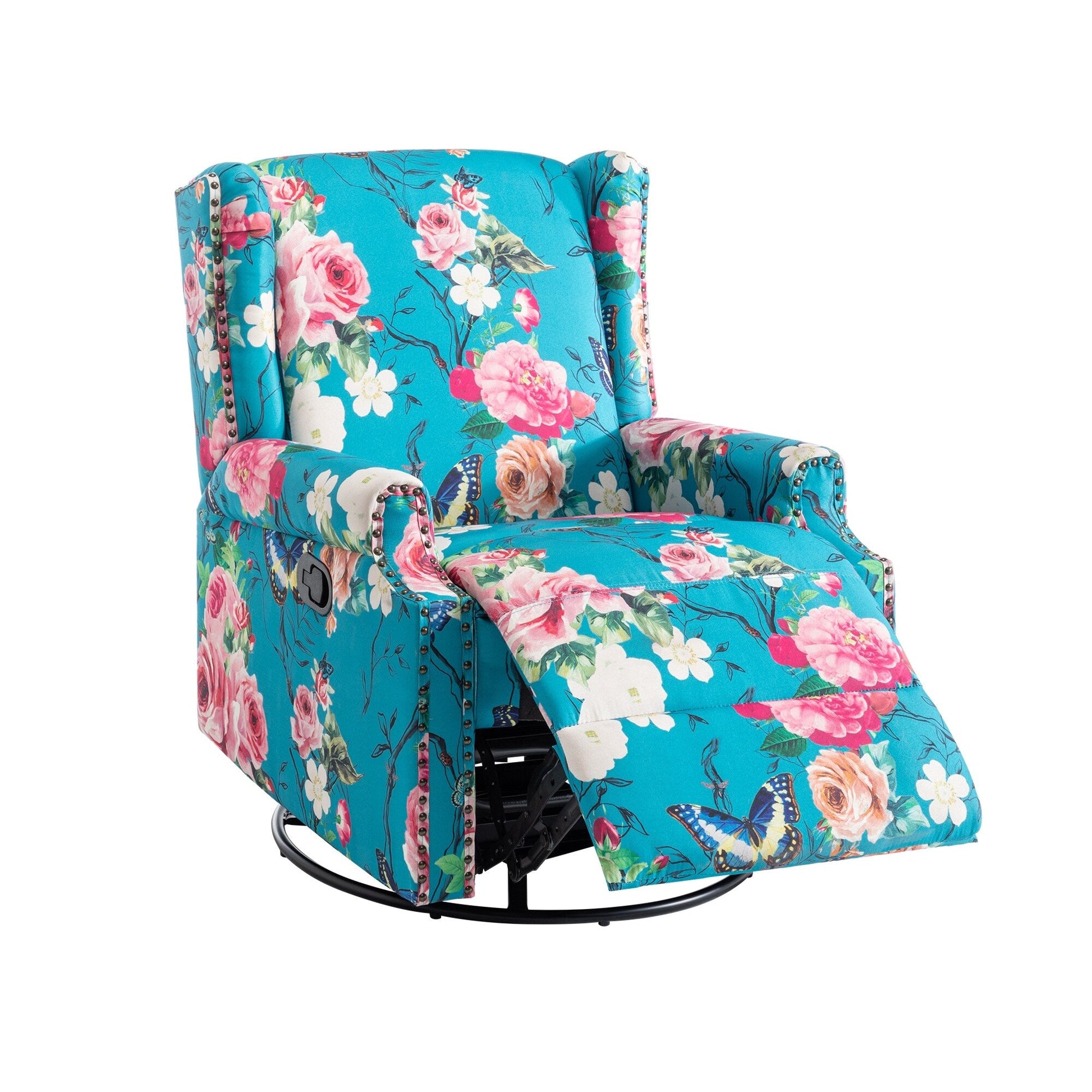 Fauteuil inclinable à bascule manuel avec dossier inclinable, motif floral, pivotant, 73,66 cm de large.