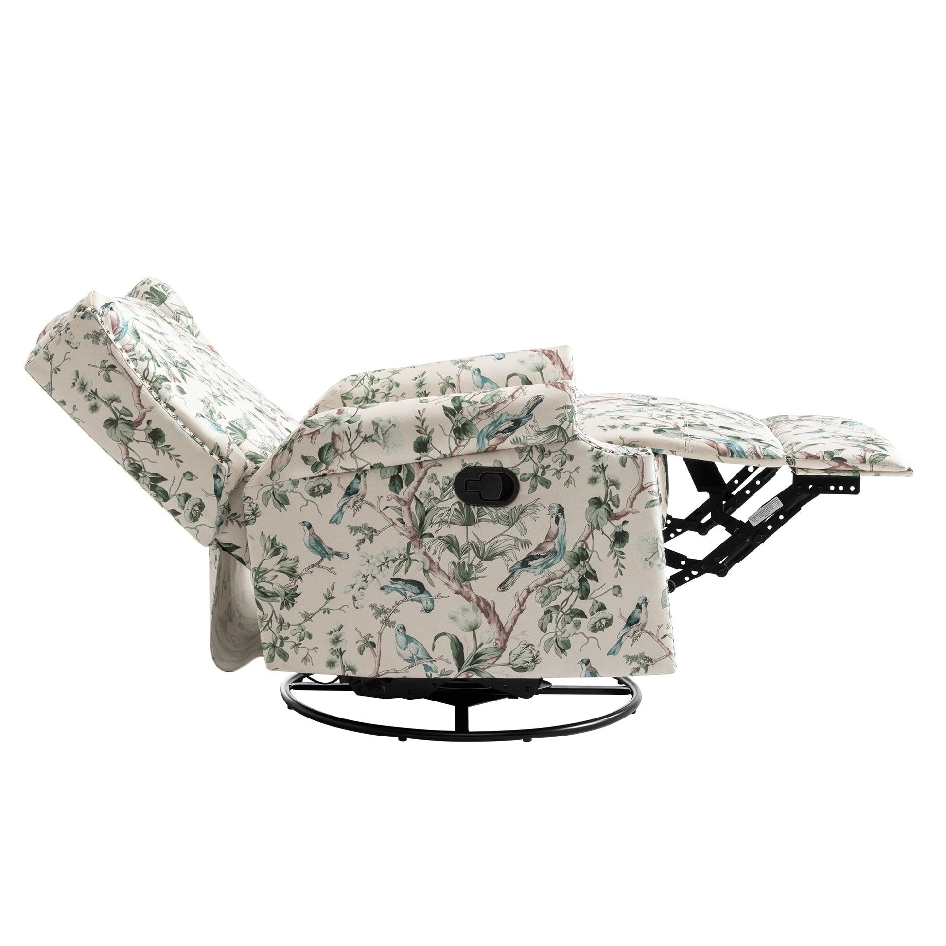 Fauteuil inclinable à bascule manuel avec dossier inclinable, motif floral, pivotant, 73,66 cm de large.