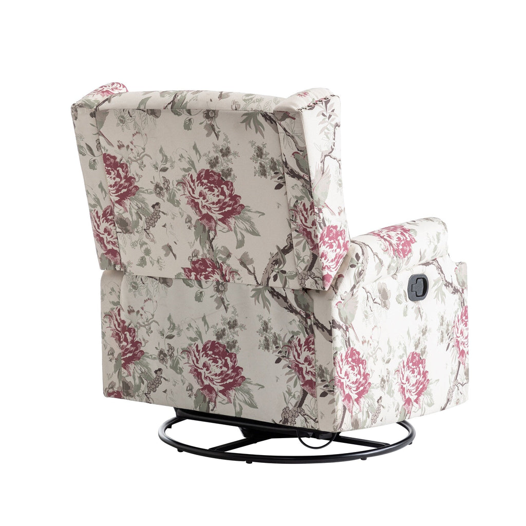 Fauteuil inclinable à bascule manuel avec dossier inclinable, motif floral, pivotant, 73,66 cm de large.