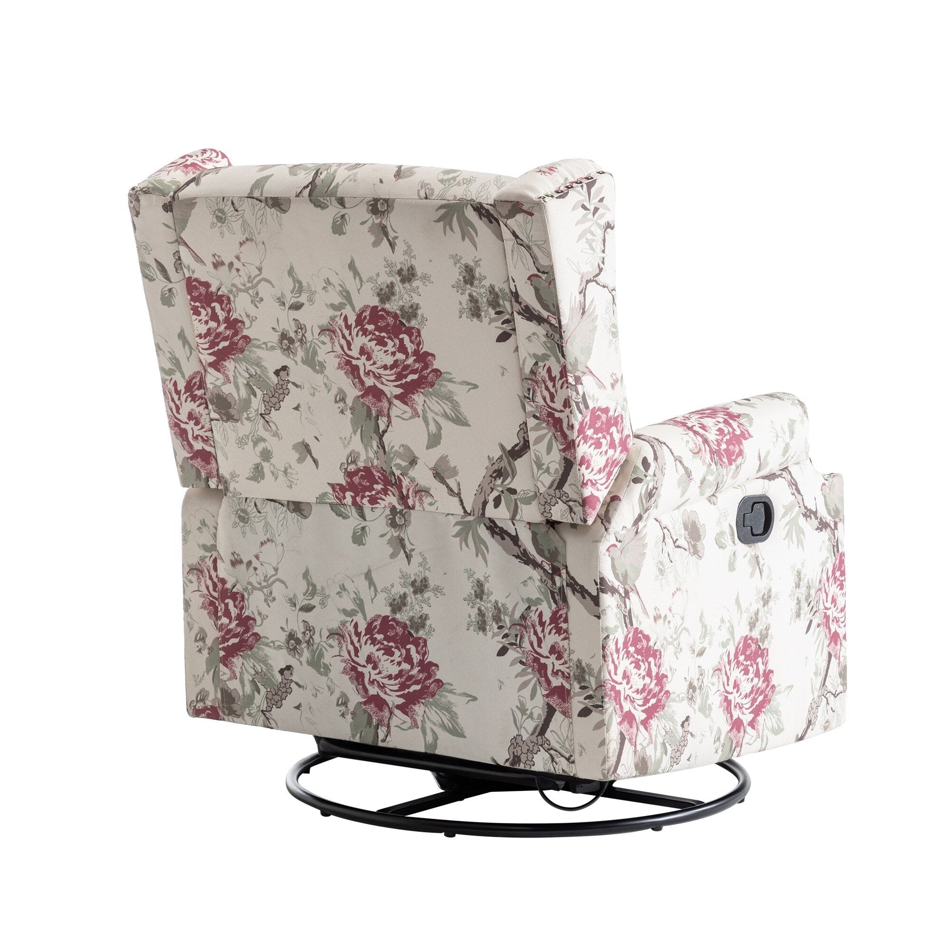 Fauteuil inclinable à bascule manuel avec dossier inclinable, motif floral, pivotant, 73,66 cm de large.