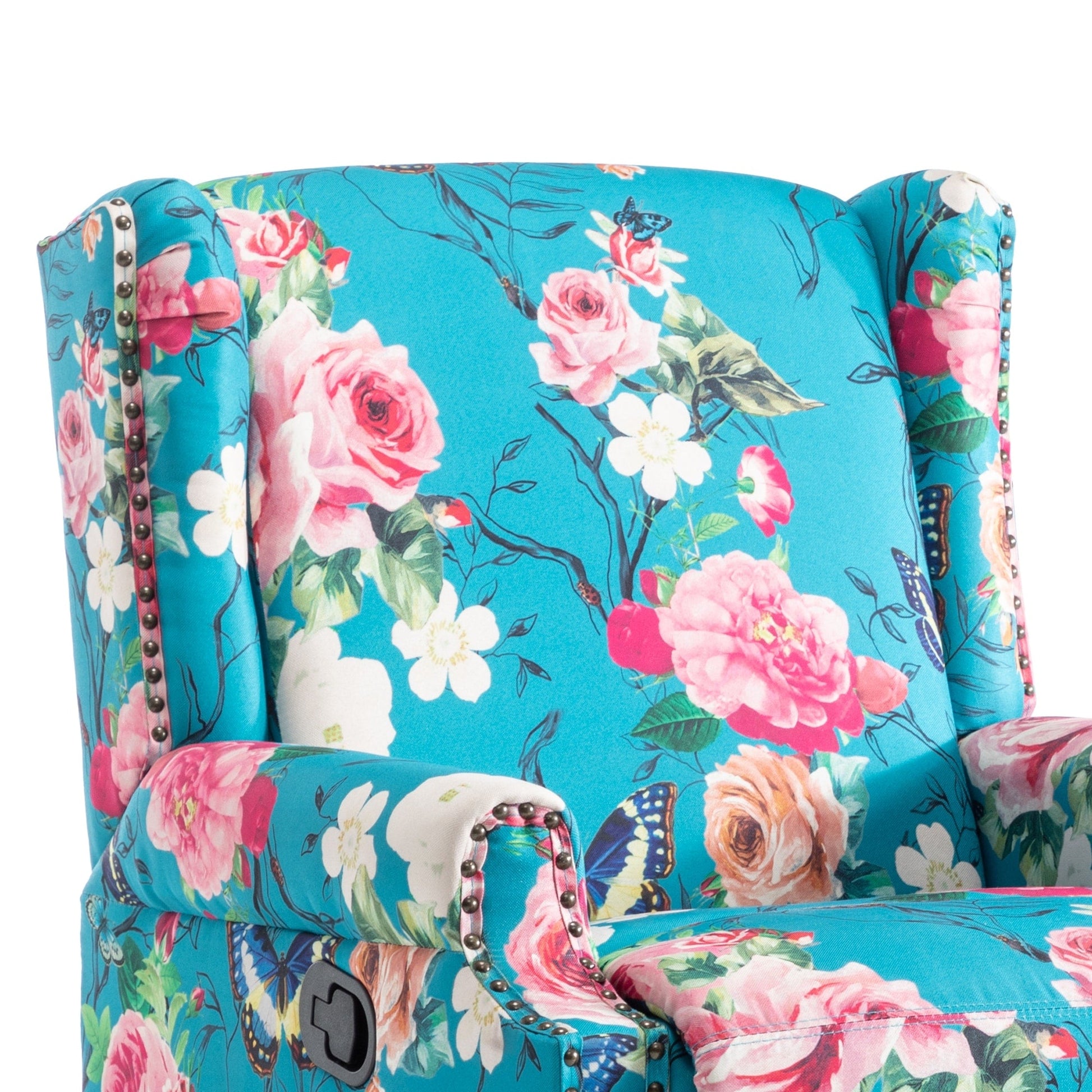 Fauteuil inclinable à bascule manuel avec dossier inclinable, motif floral, pivotant, 73,66 cm de large.