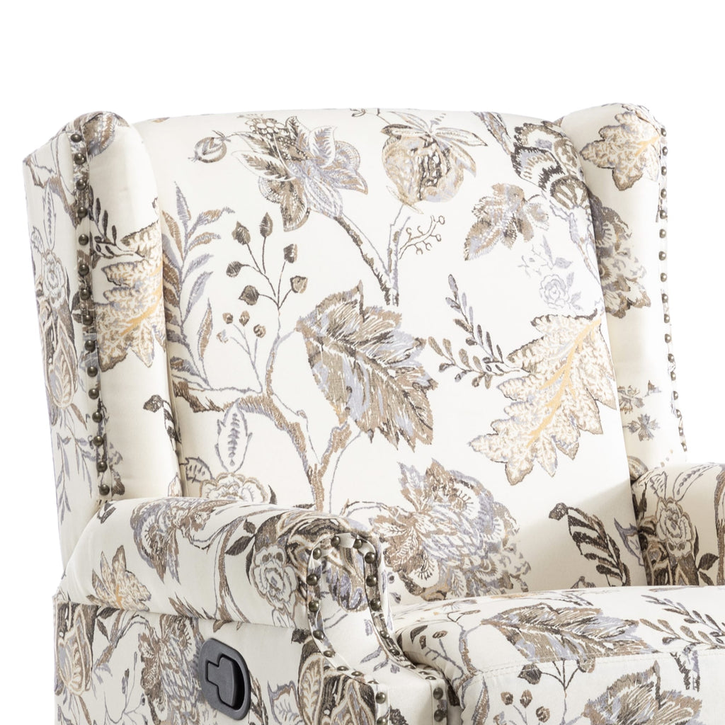 Fauteuil inclinable à bascule manuel avec dossier inclinable, motif floral, pivotant, 73,66 cm de large.