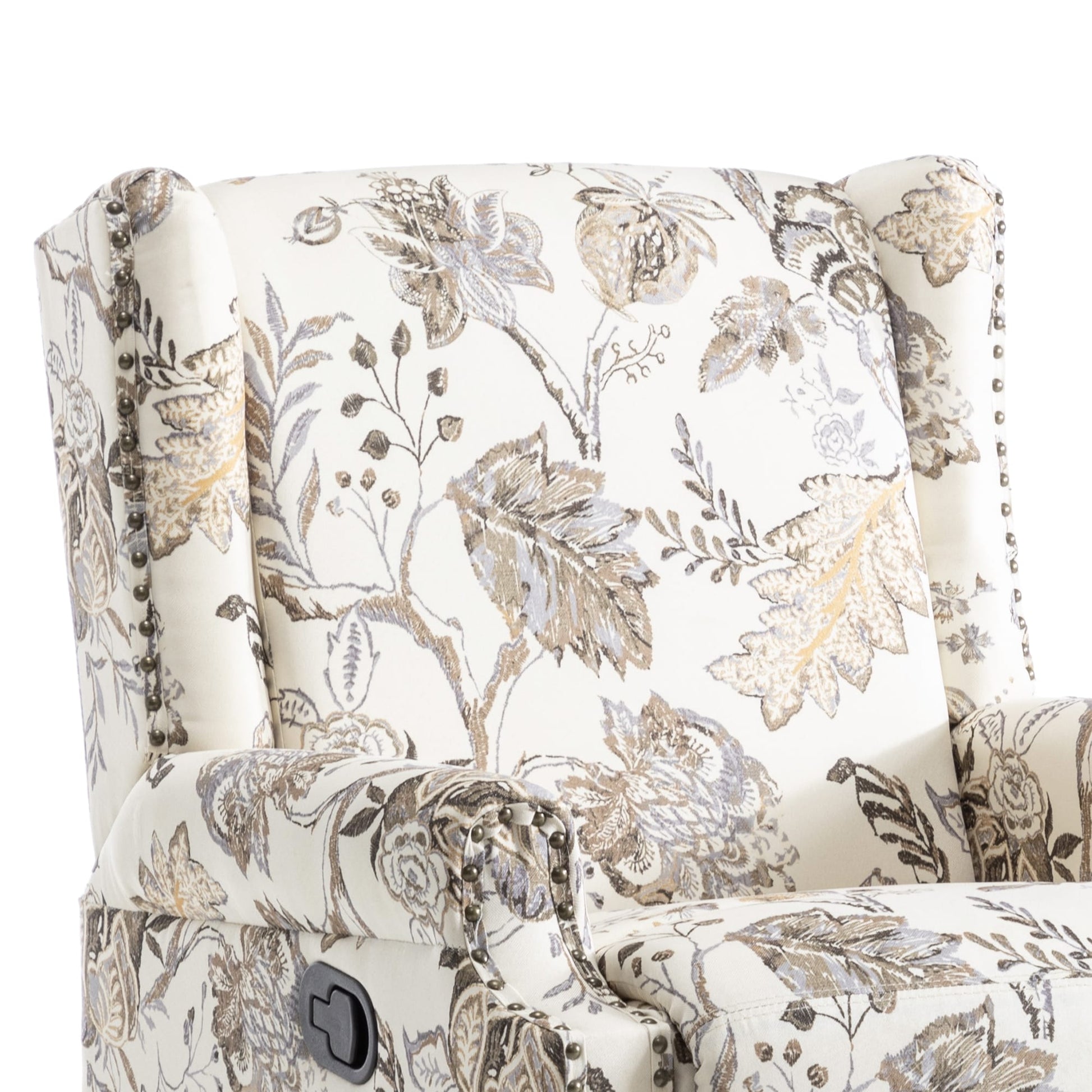Fauteuil inclinable à bascule manuel avec dossier inclinable, motif floral, pivotant, 73,66 cm de large.