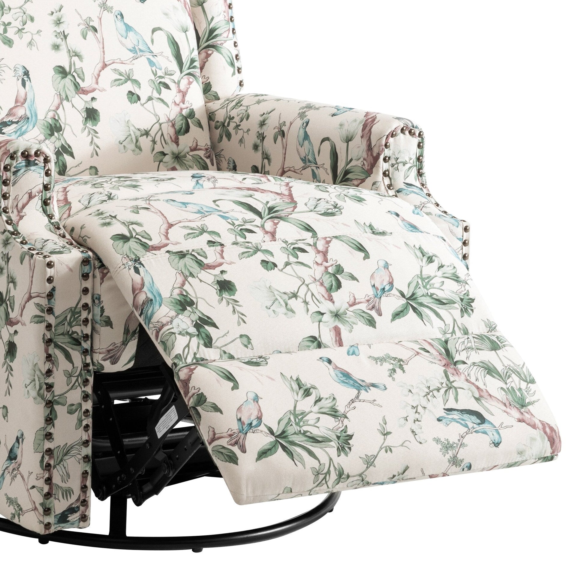 Fauteuil inclinable à bascule manuel avec dossier inclinable, motif floral, pivotant, 73,66 cm de large.