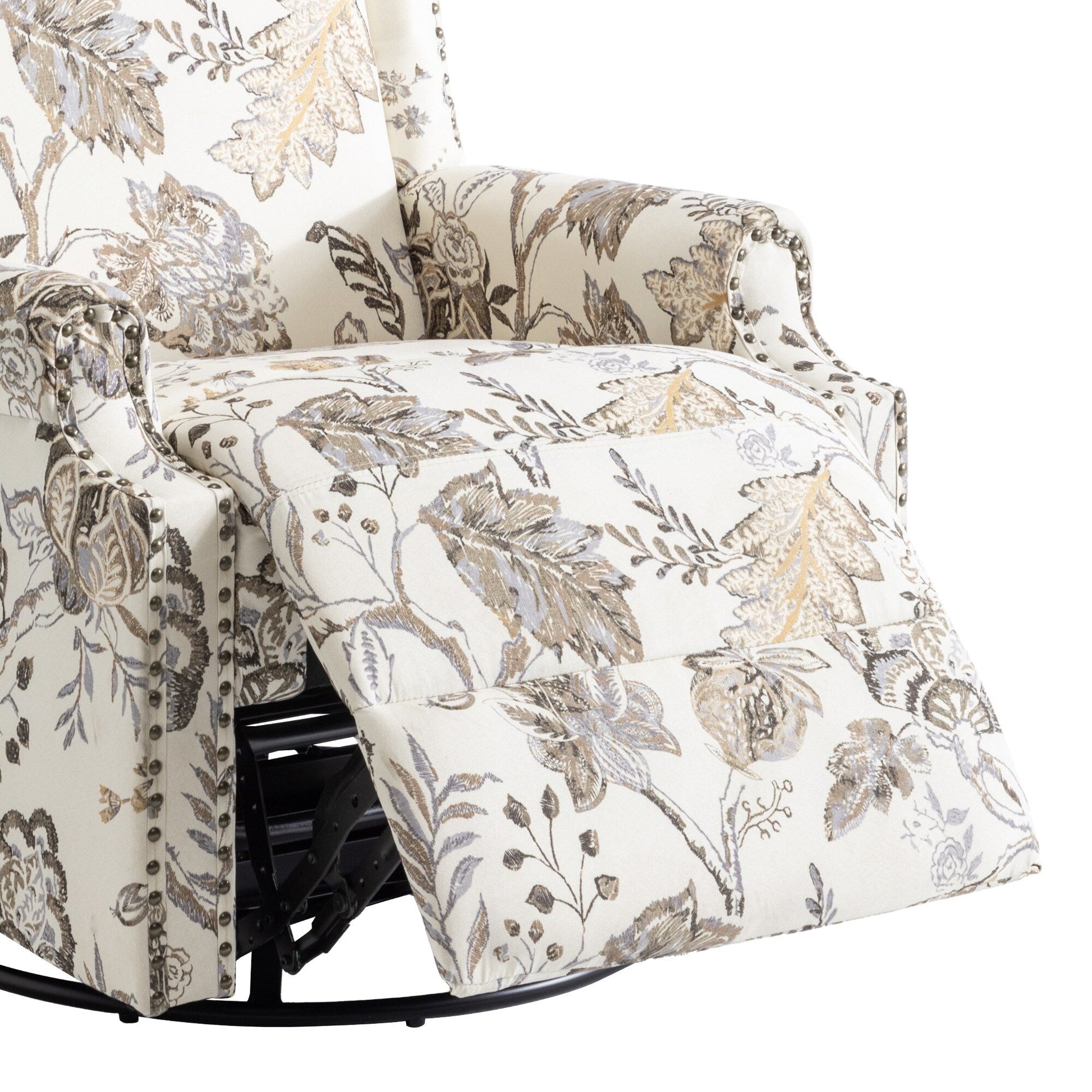 Fauteuil inclinable à bascule manuel avec dossier inclinable, motif floral, pivotant, 73,66 cm de large.