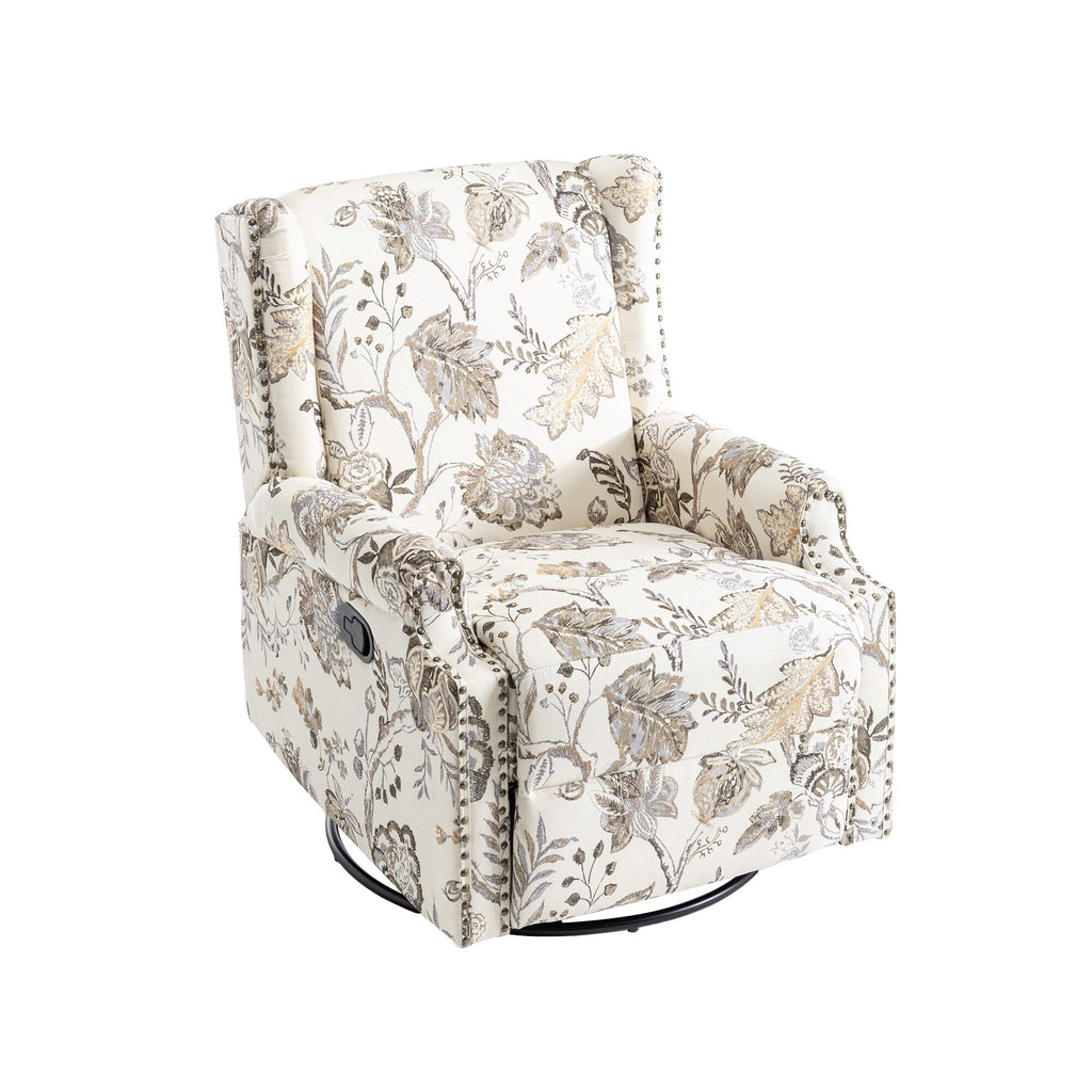 Fauteuil inclinable à bascule manuel avec dossier inclinable, motif floral, pivotant, 73,66 cm de large.