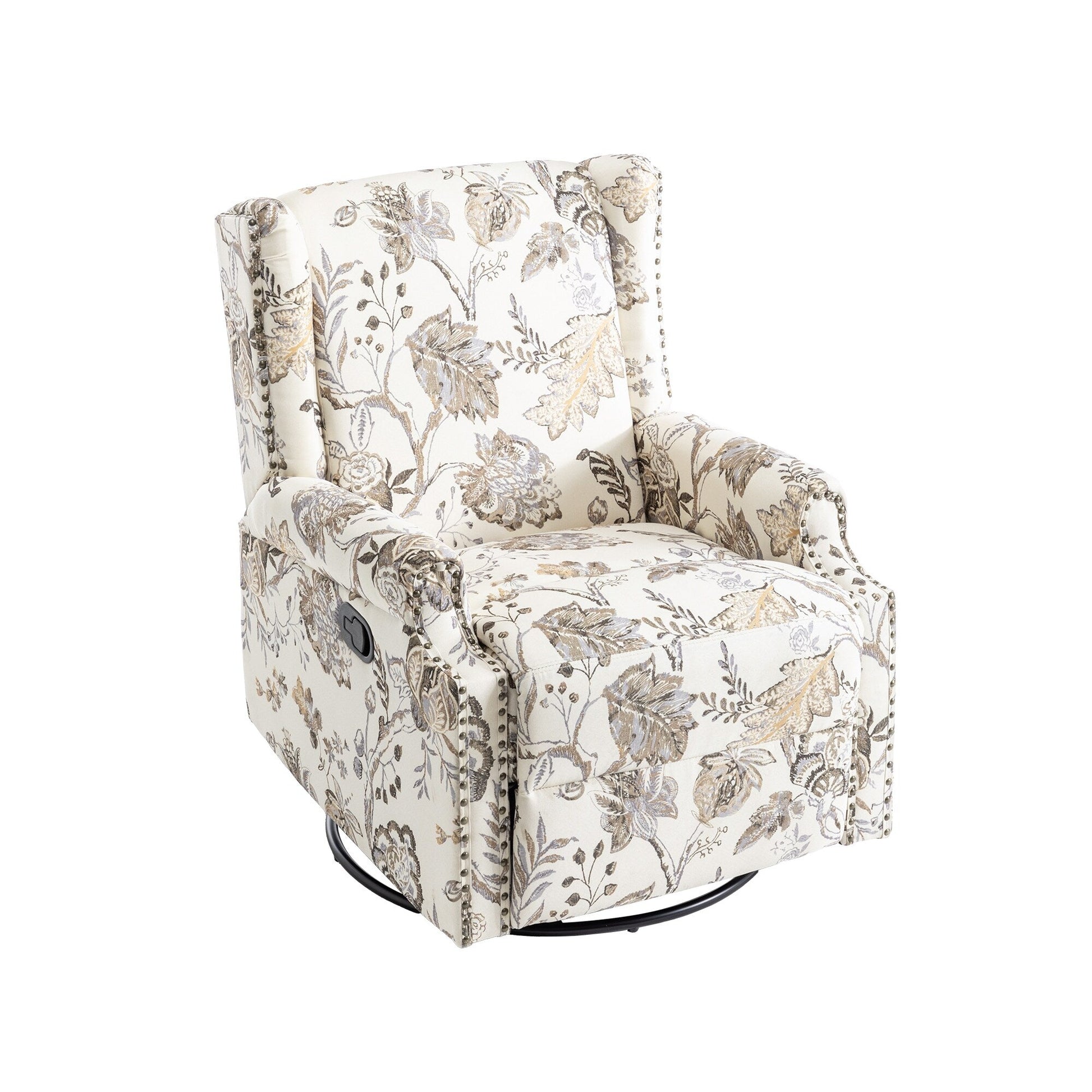 Fauteuil inclinable à bascule manuel avec dossier inclinable, motif floral, pivotant, 73,66 cm de large.