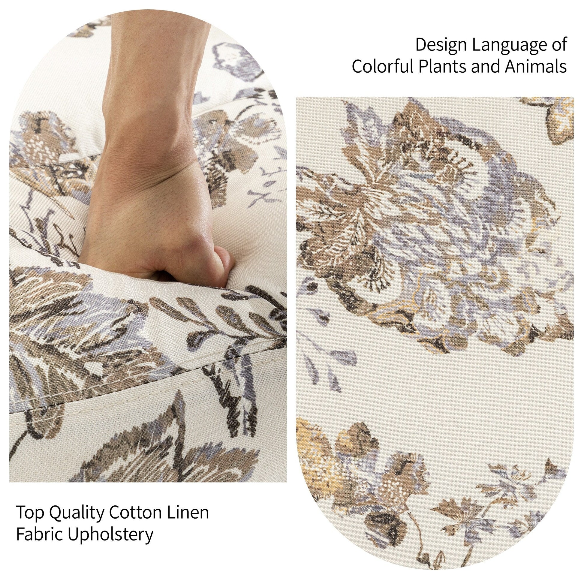 Fauteuil inclinable à bascule manuel avec dossier inclinable, motif floral, pivotant, 73,66 cm de large.