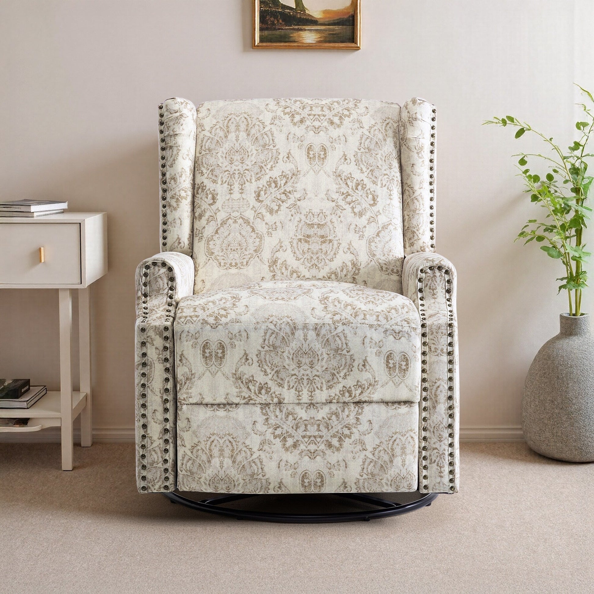 Fauteuil inclinable à bascule manuel avec dossier inclinable, motif floral, pivotant, 73,66 cm de large.