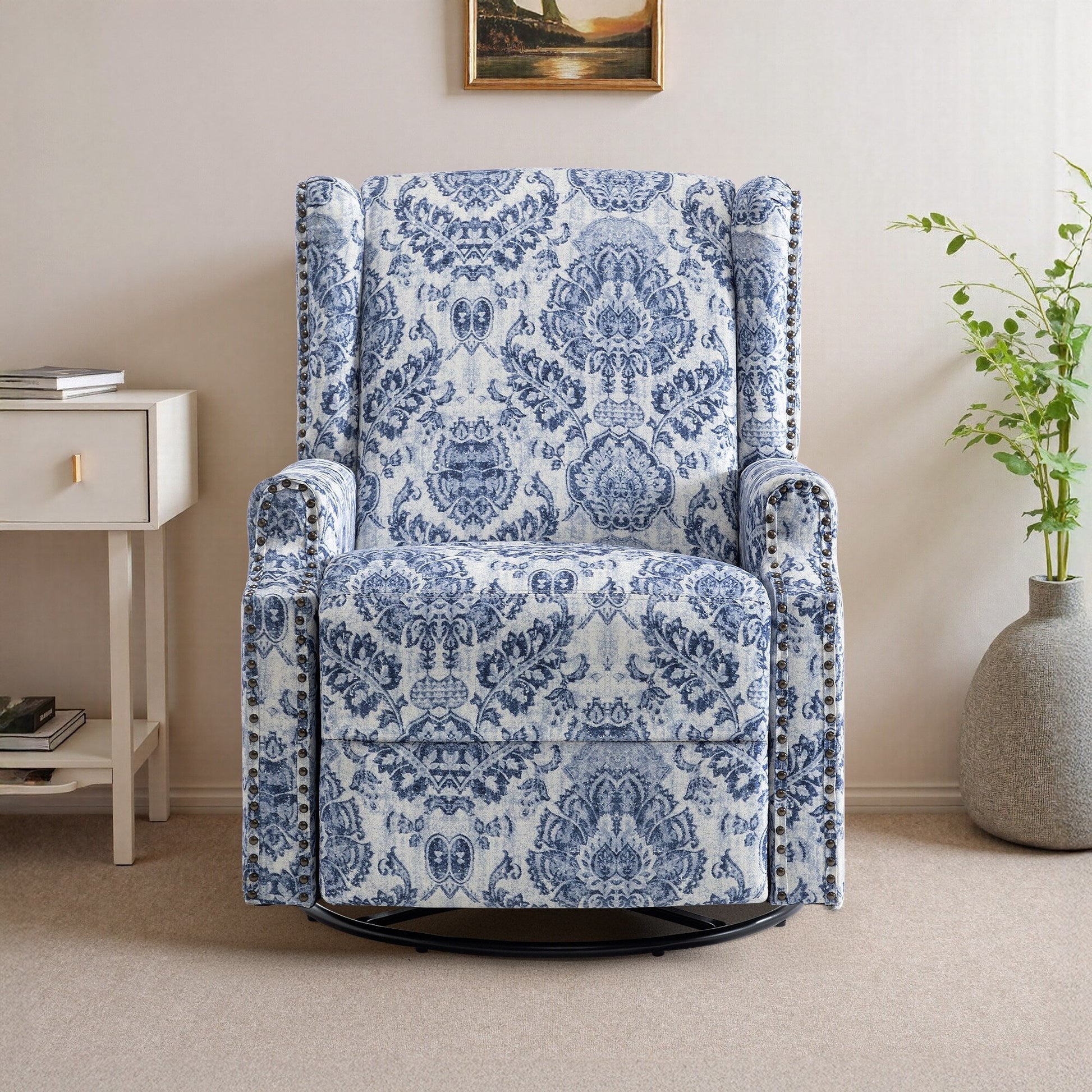 Fauteuil inclinable à bascule manuel avec dossier inclinable, motif floral, pivotant, 73,66 cm de large.