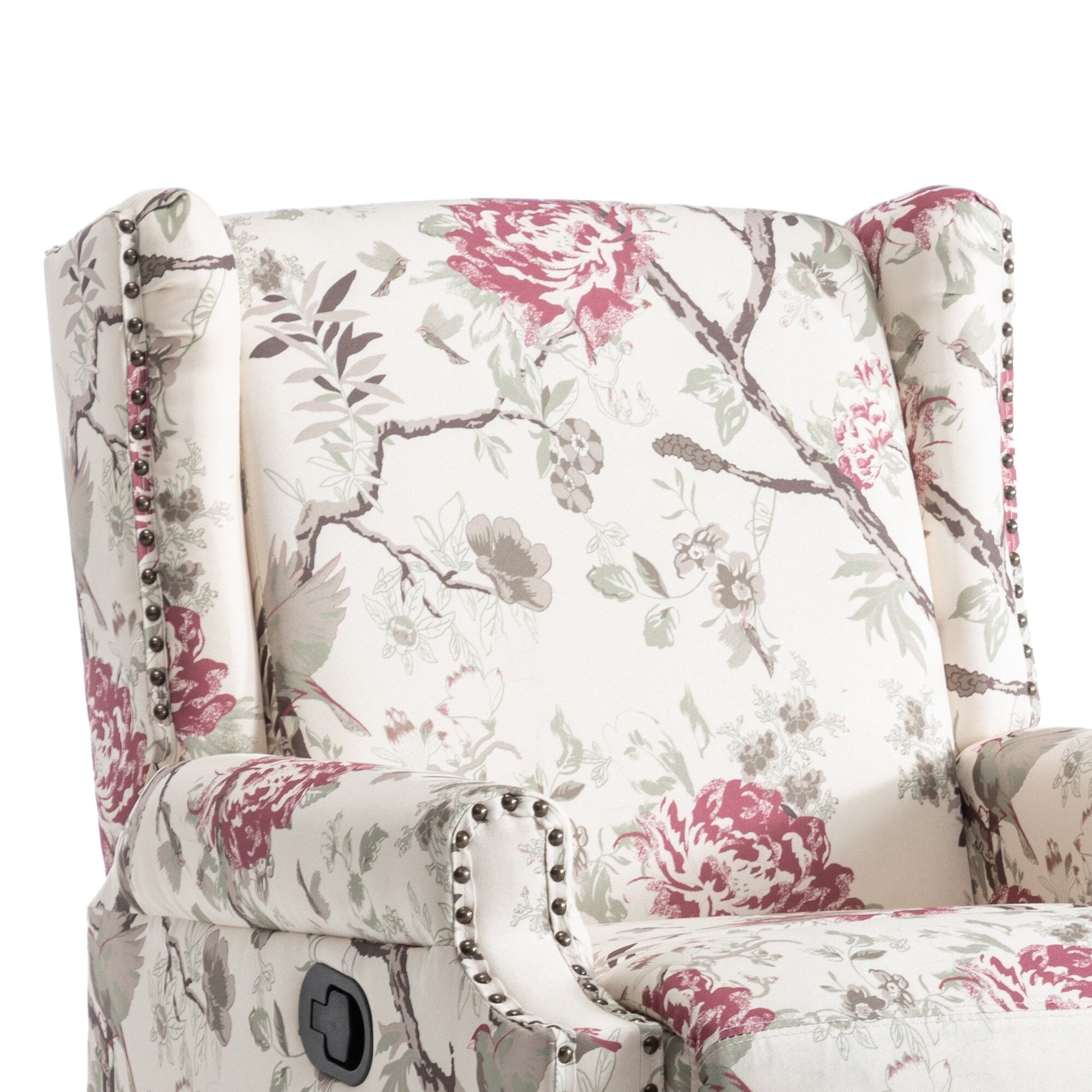 Fauteuil inclinable à bascule manuel avec dossier inclinable, motif floral, pivotant, 73,66 cm de large.