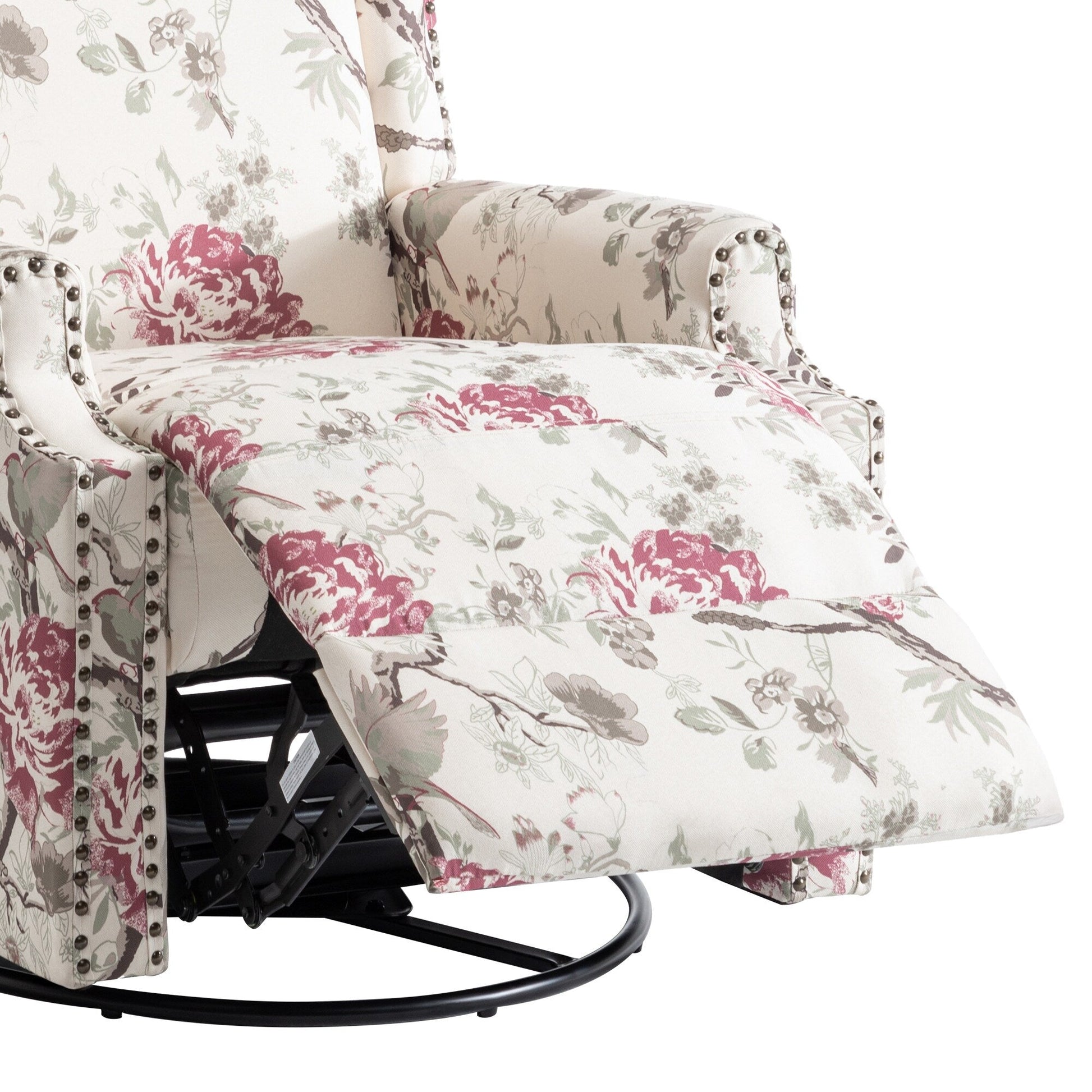 Fauteuil inclinable à bascule manuel avec dossier inclinable, motif floral, pivotant, 73,66 cm de large.